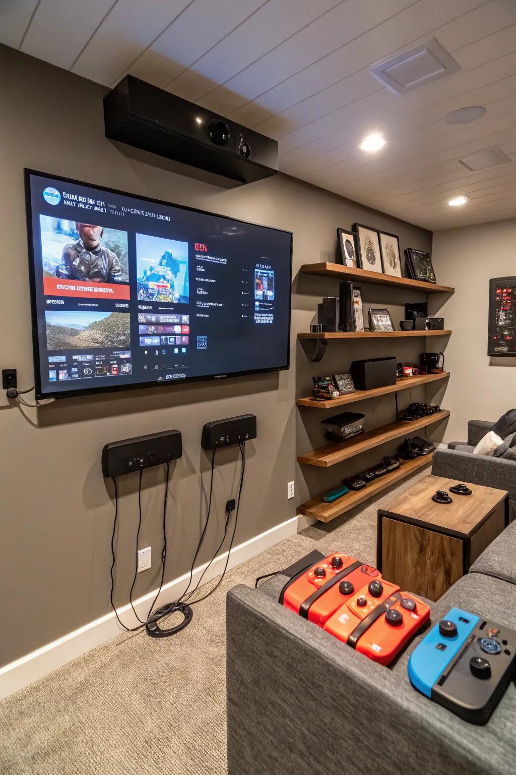 A game system wall keeps your space sleek and organized.