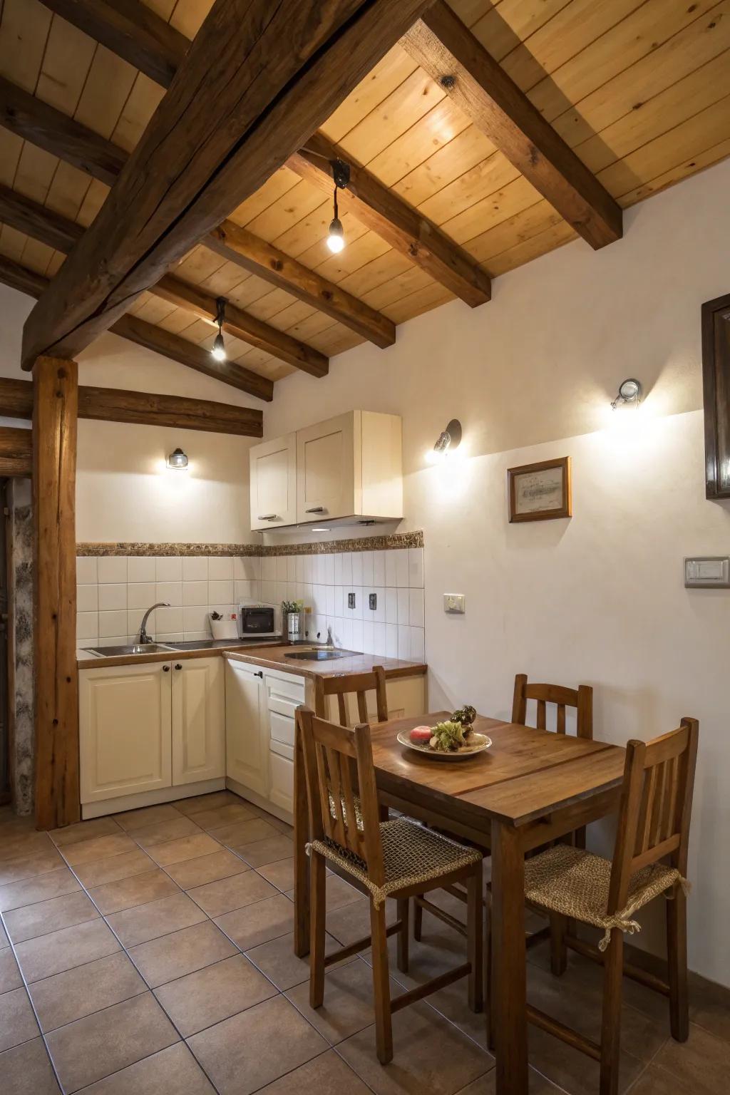 Downlighting complements wooden kitchen components.