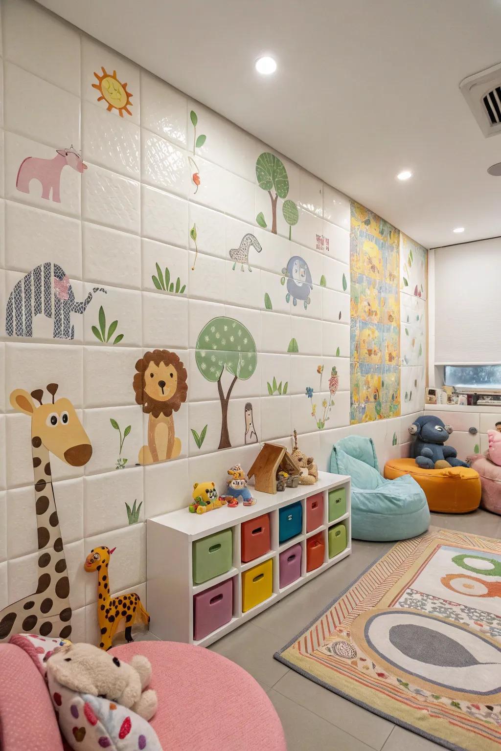 Playful animal designs contribute to a whimsical playroom.