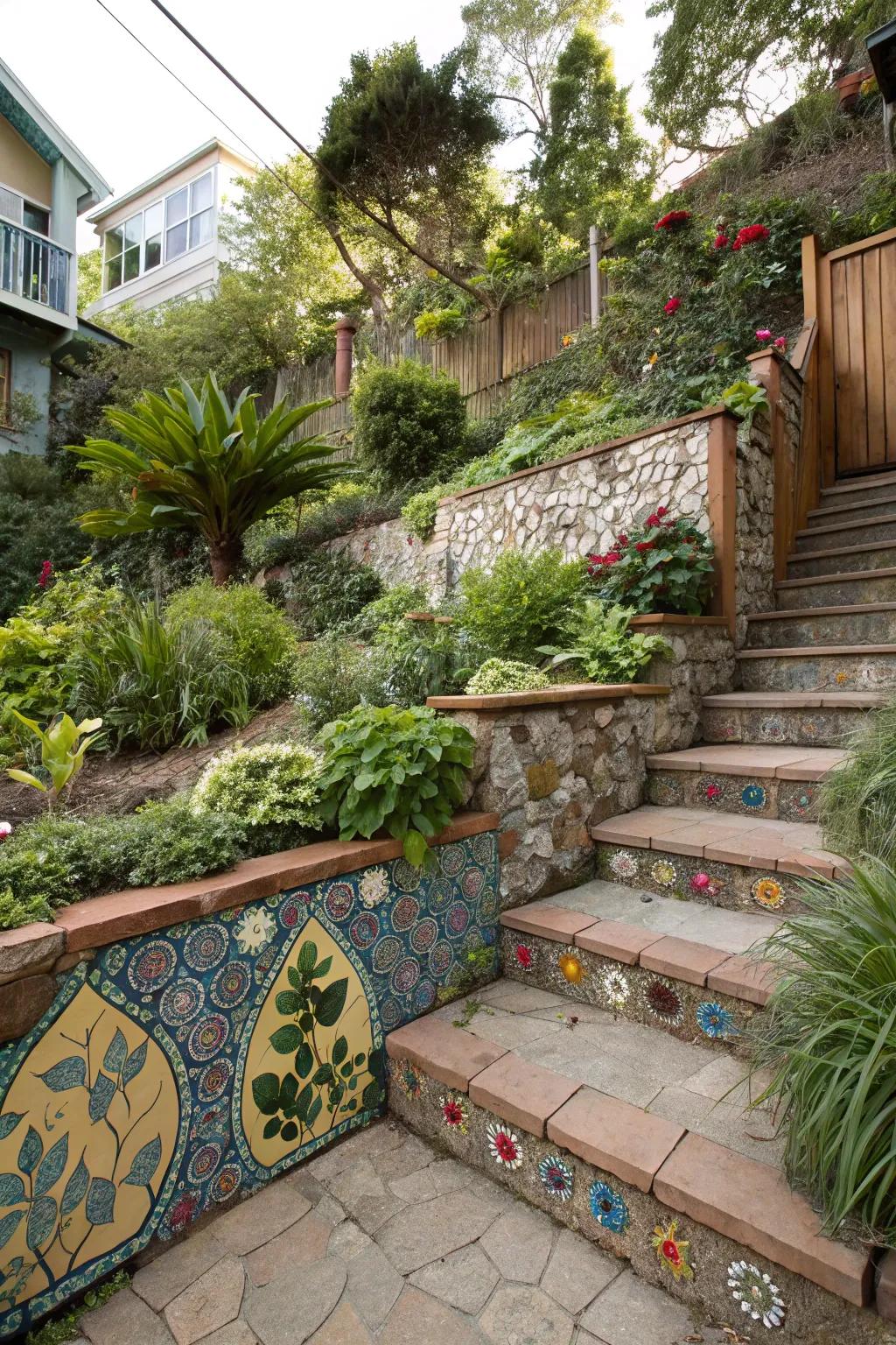 Tiled builds transform supporting structures into vibrant artworks.