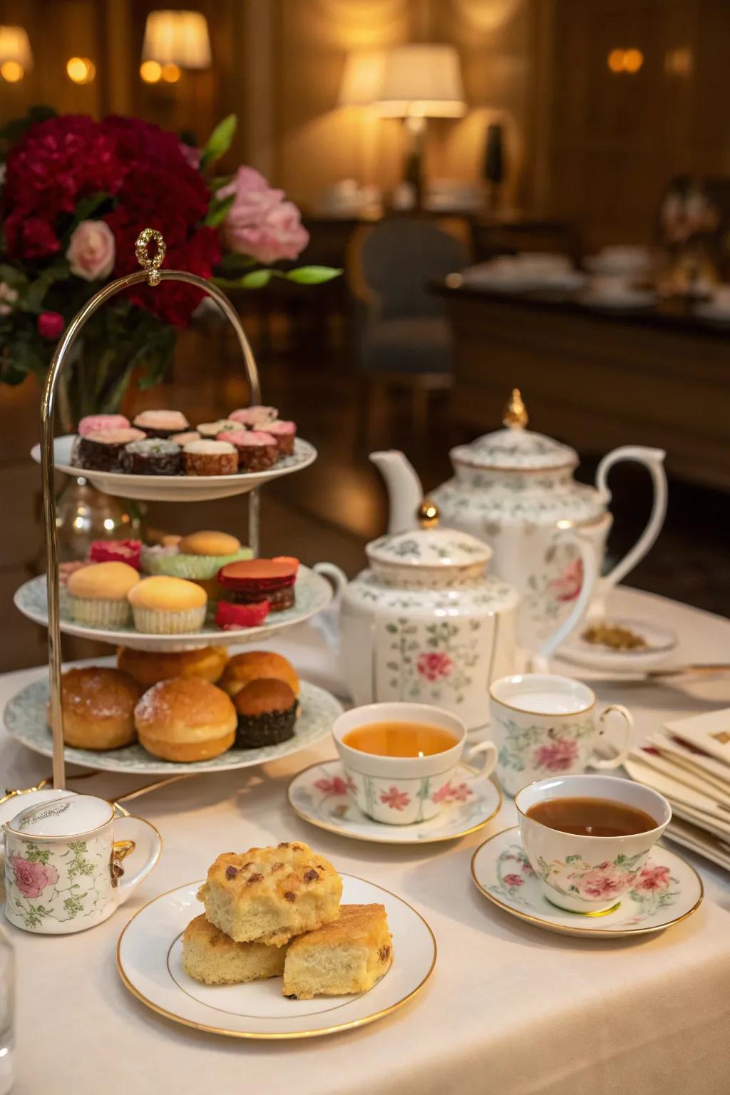 An elegant tea setup for a retirement party.