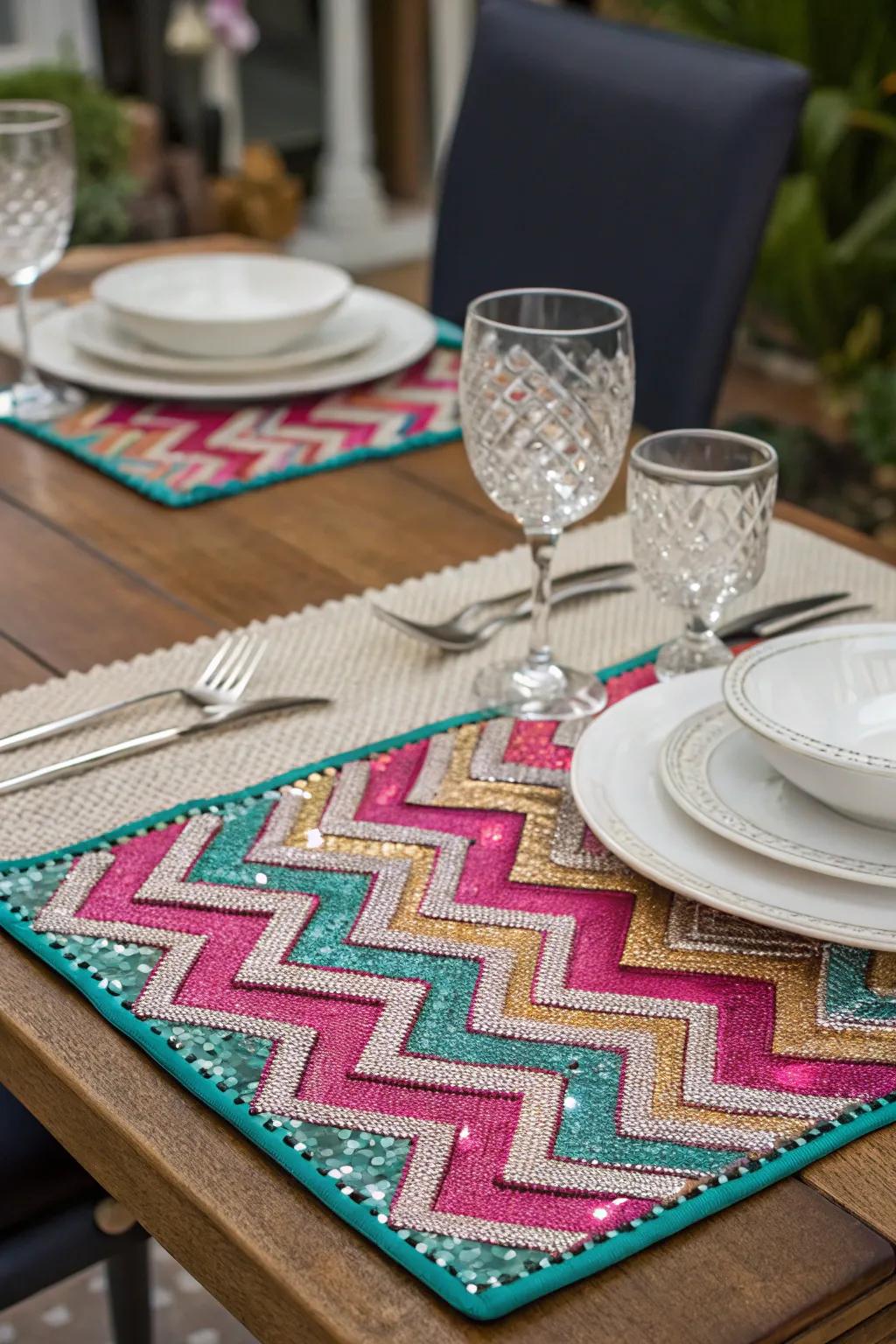 Zigzag gems infuse energy into dining.
