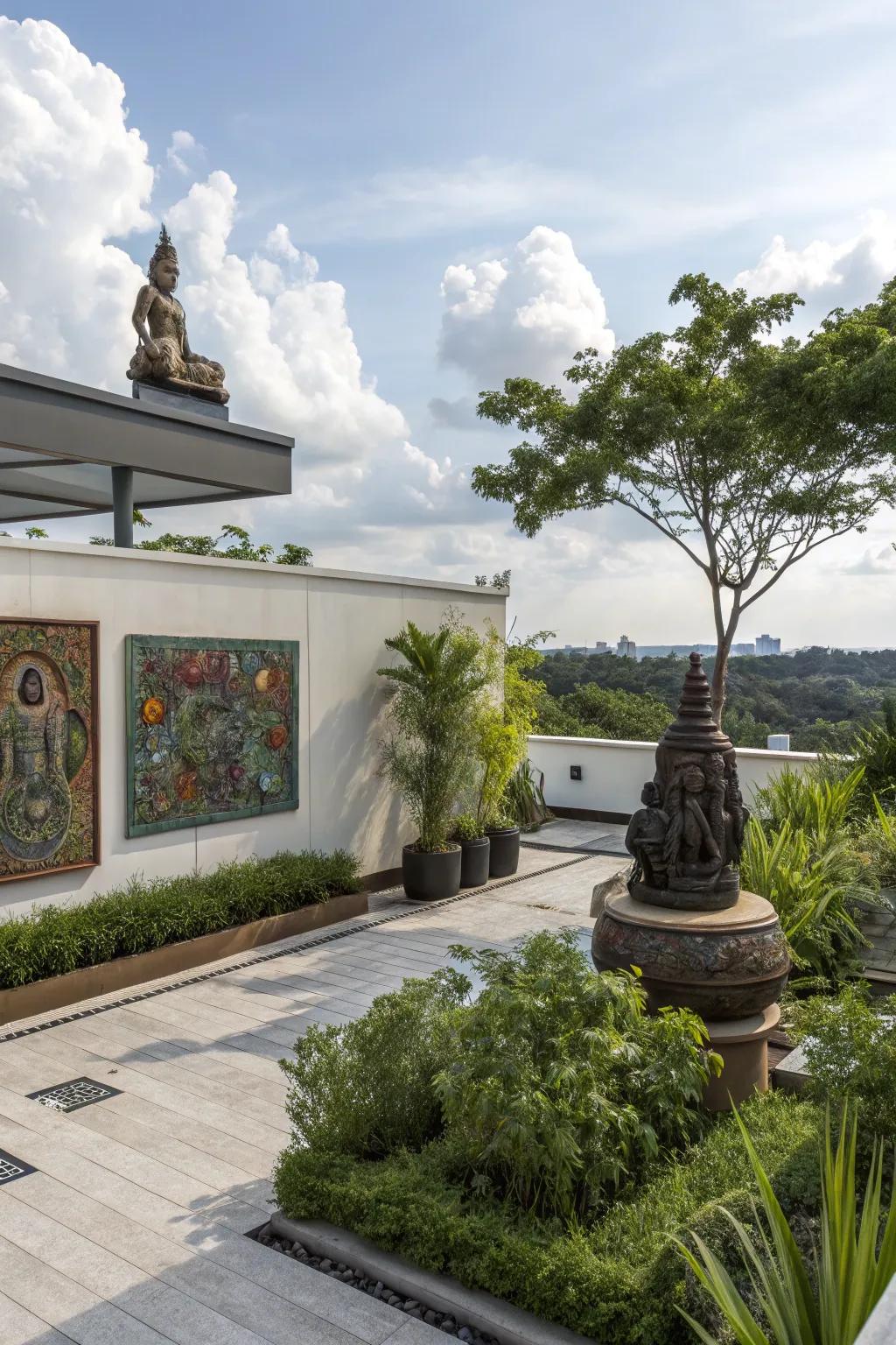Artistic compositions introduce a singular and intimate touch to your rooftop.