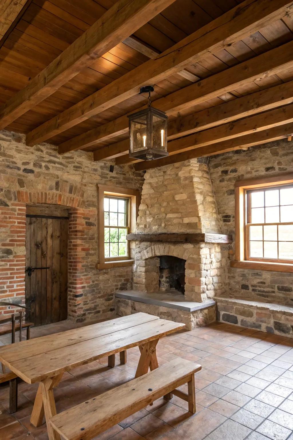 A rustic room featuring natural materials and charm.