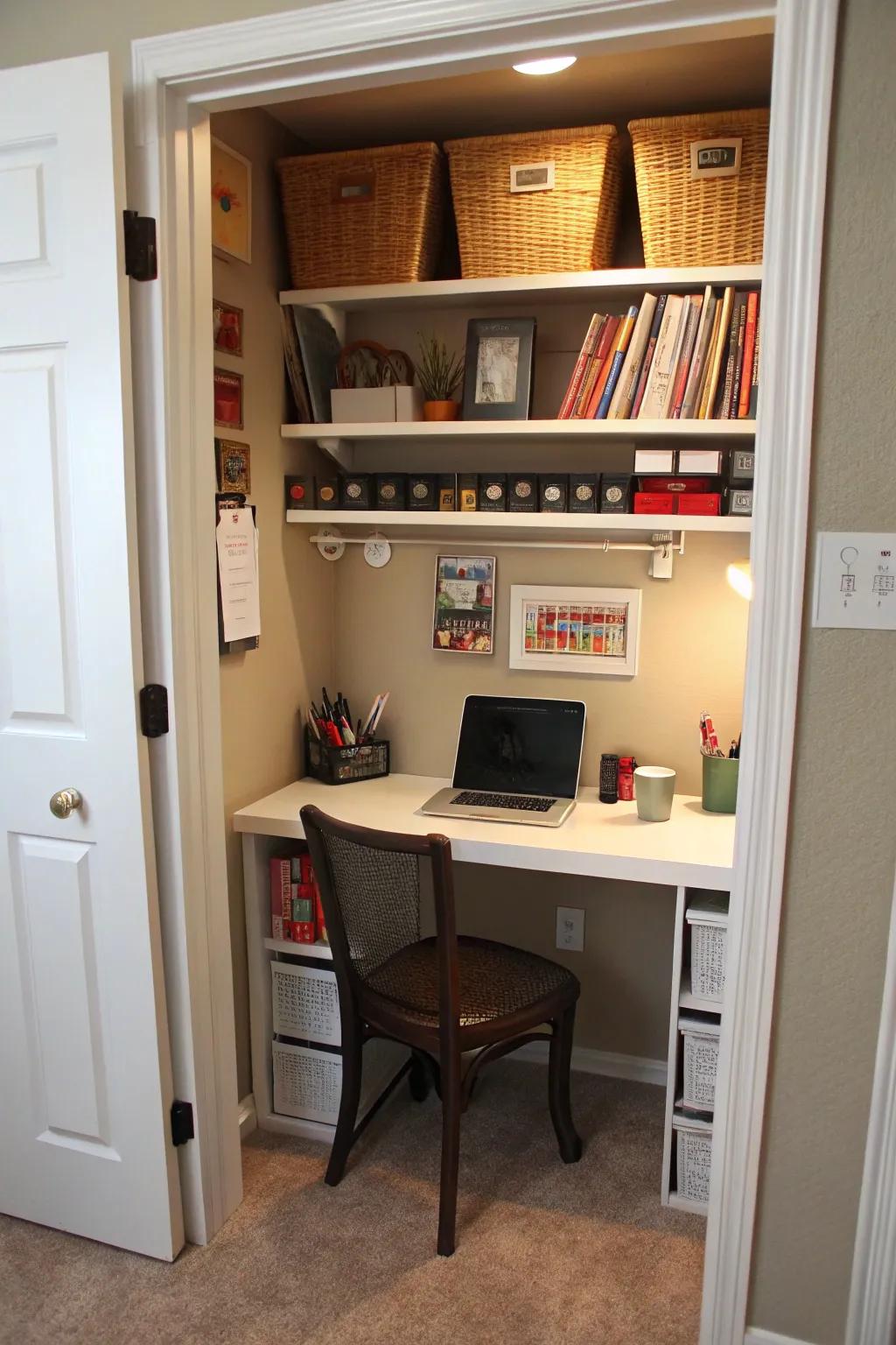 A closet office is a clever use of space for working remotely.
