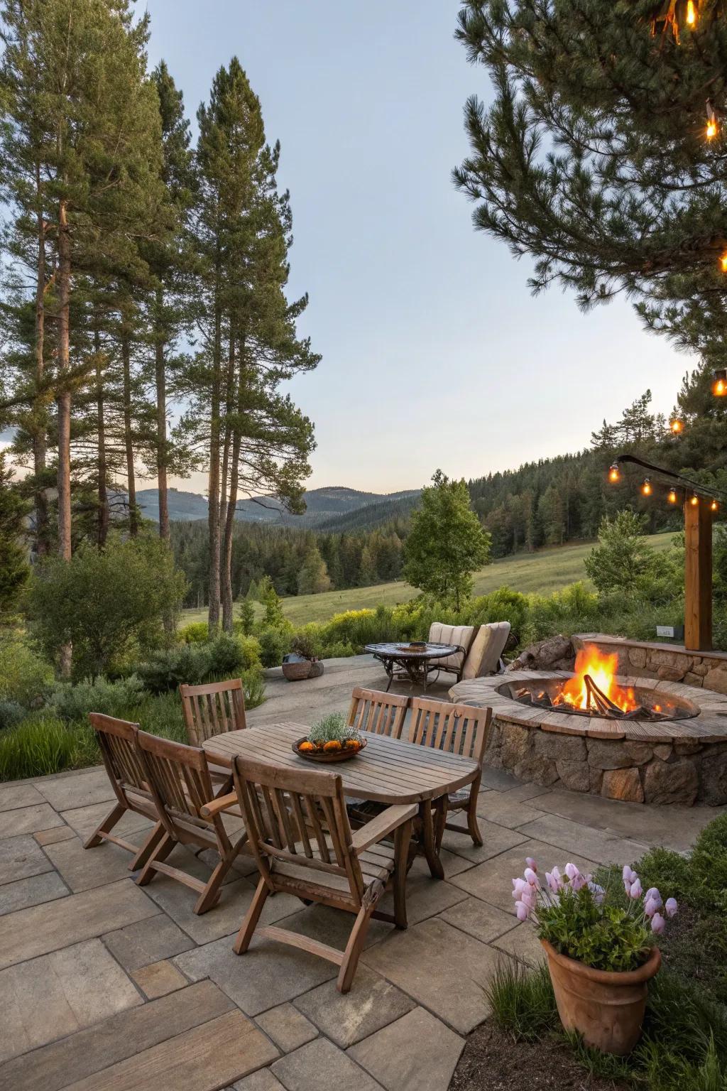 A welcoming outdoor space with countryside elements.