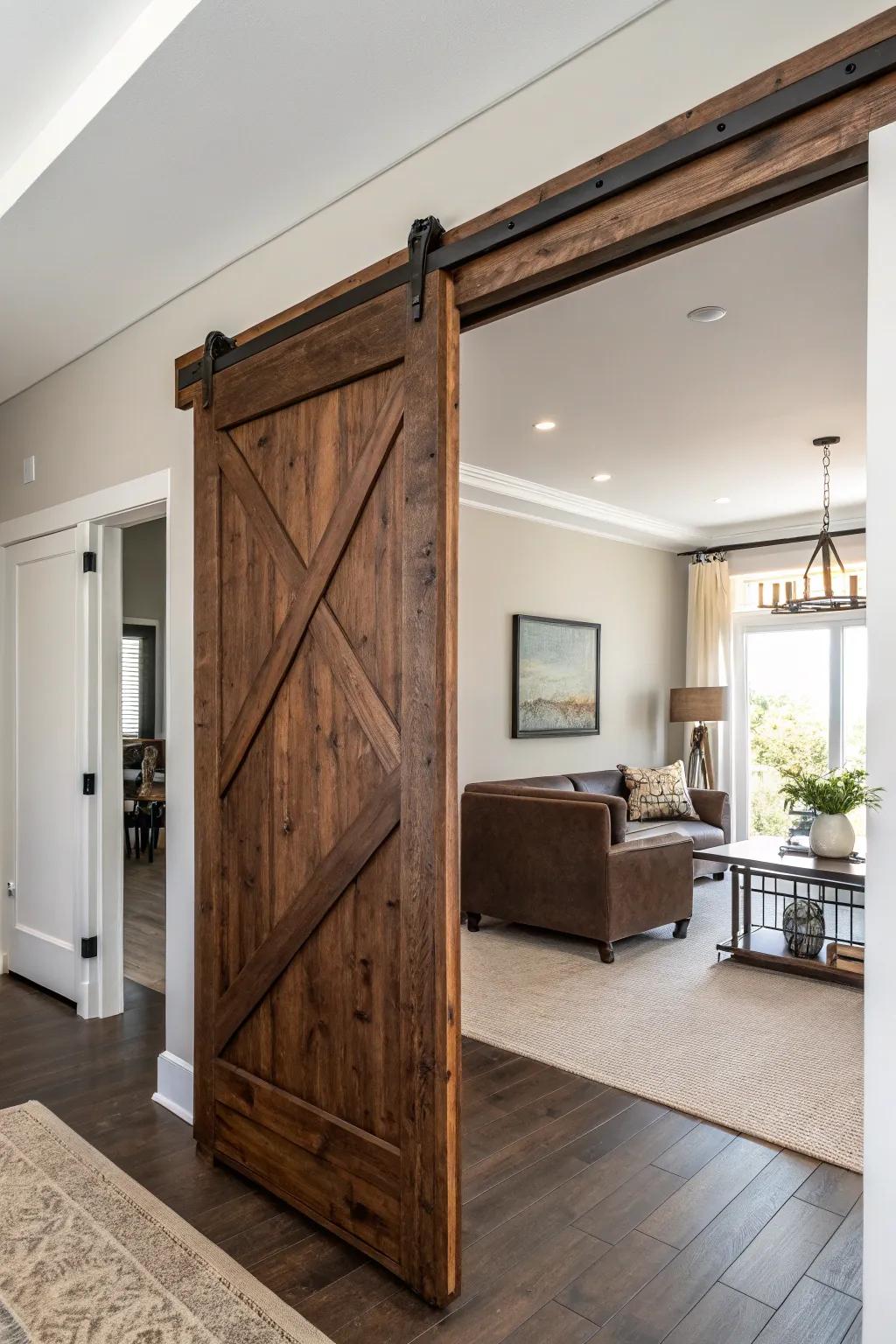 A variant deep rural doorway casing against light walls for visual impact.