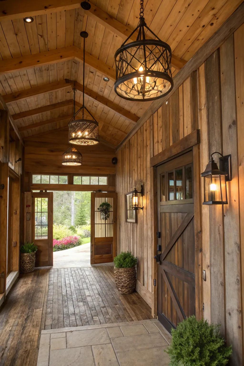 Barn lumber components greet lodgers with warmth and vogue within this ingress.