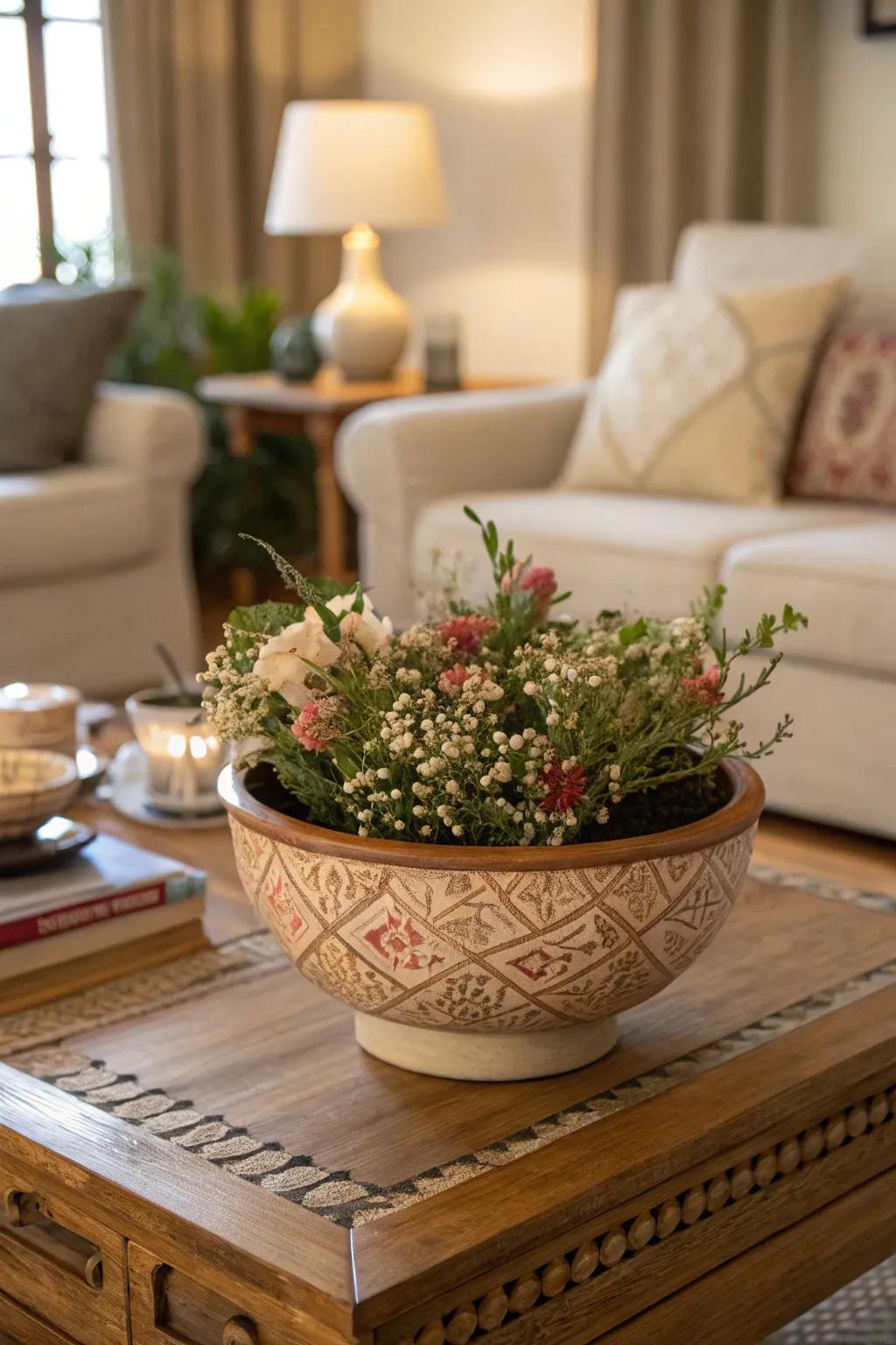 Made pottery bowls bring distinctive countryside style to environments.