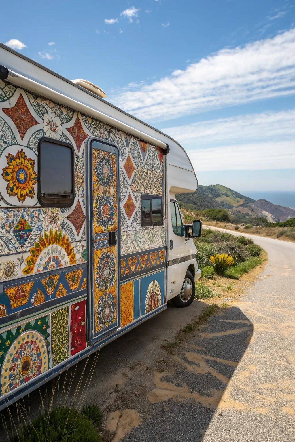 Stone mosaics add artistic flair with intricate patterns and colors.