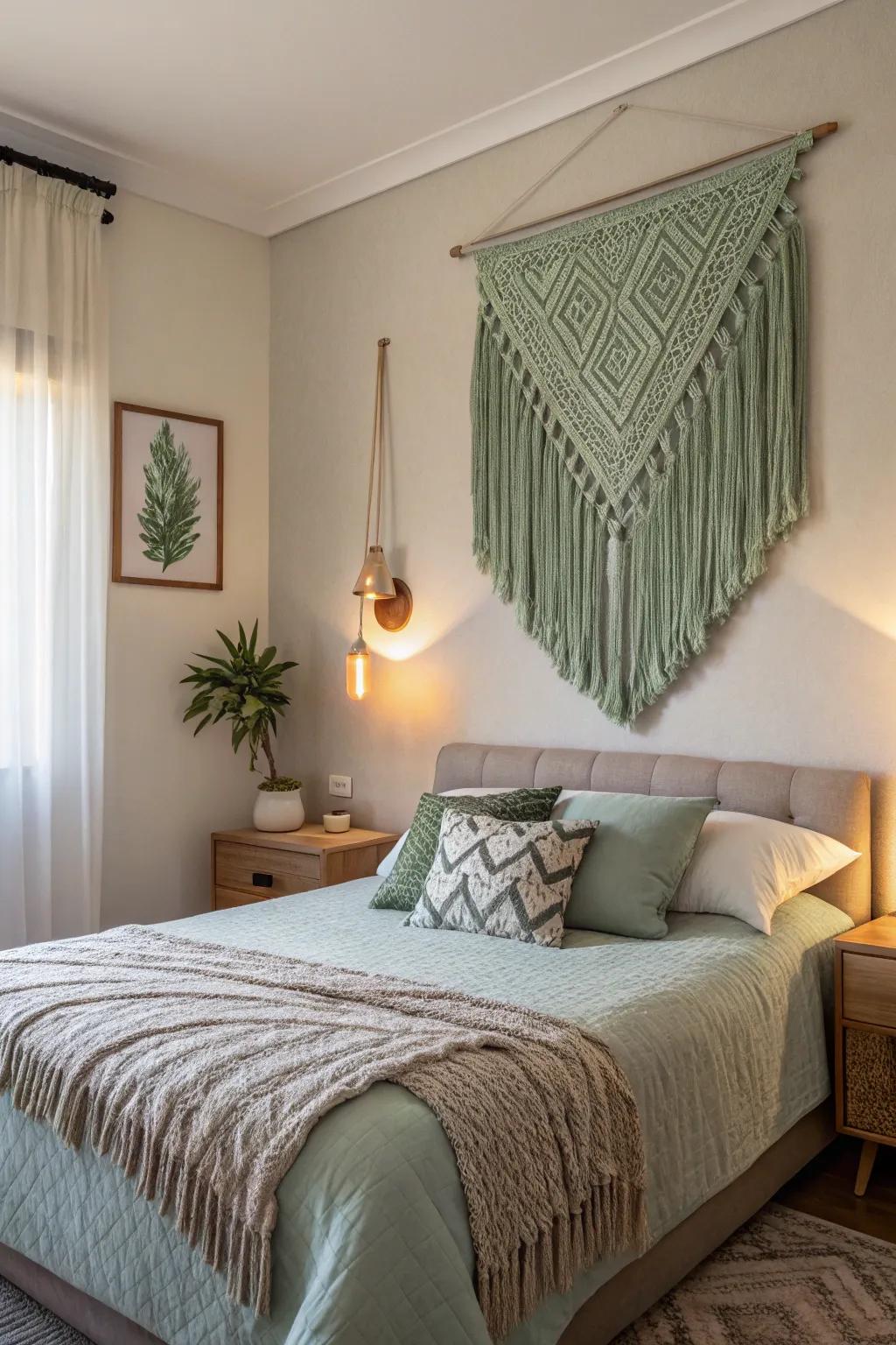 Gentle green wall art will add depth to your decor.