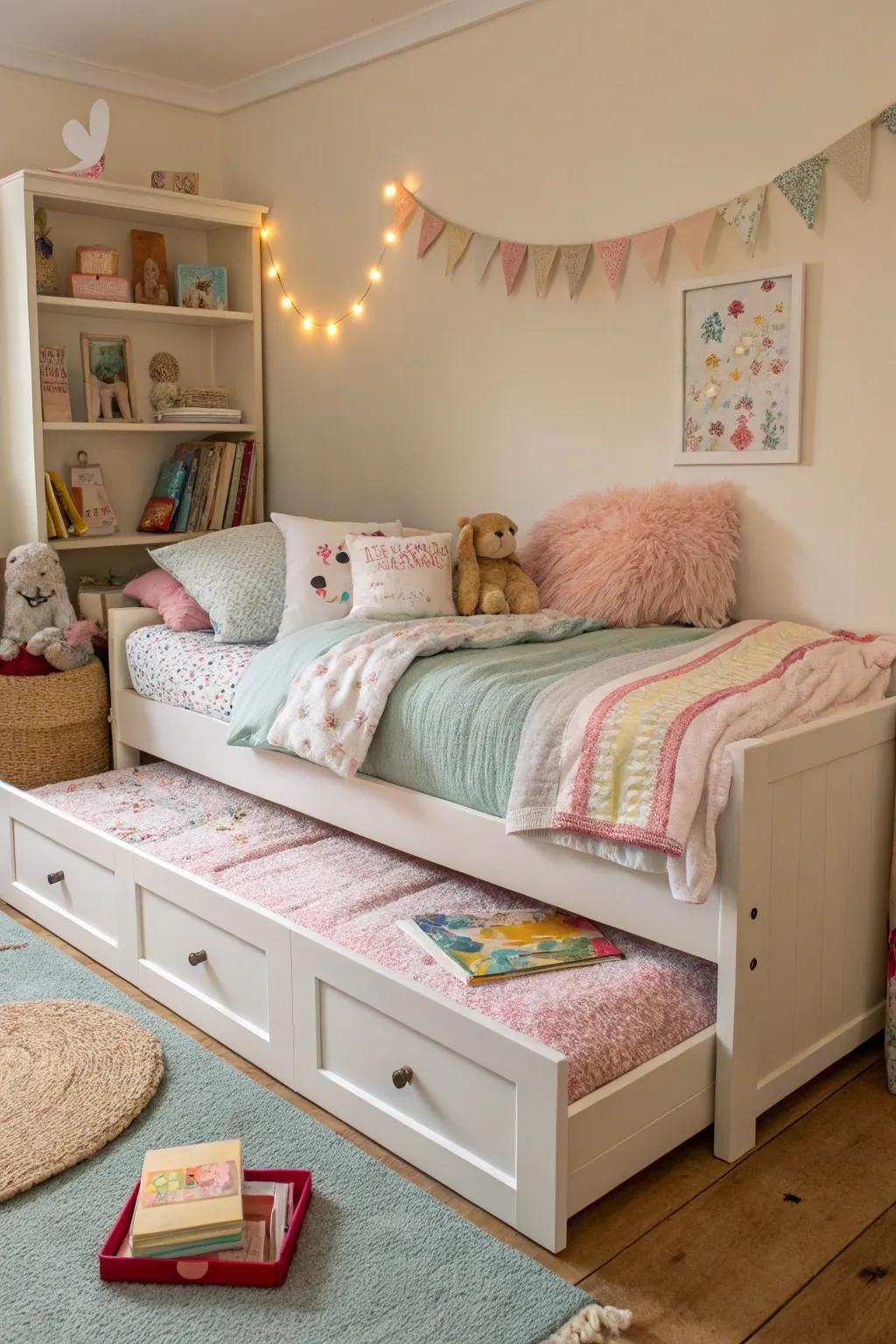 A roller bed contributes flexibility for sleepovers.