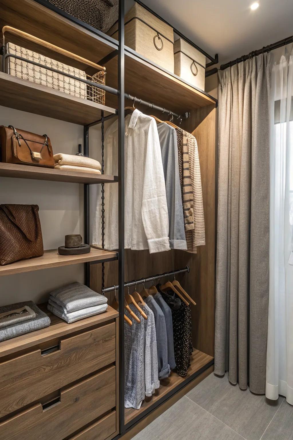 A closet featuring a blend of textures for a cozy, welcoming ambiance.