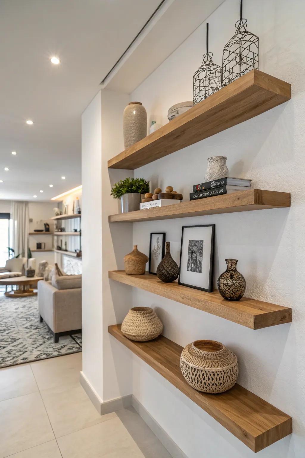 Hovering displays supply a sleek, minimalist display shelf alternative.