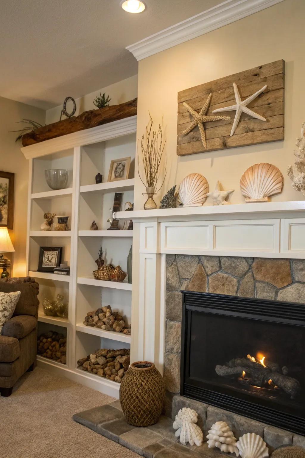 Maritime decor transports a beach vibe to the living room.