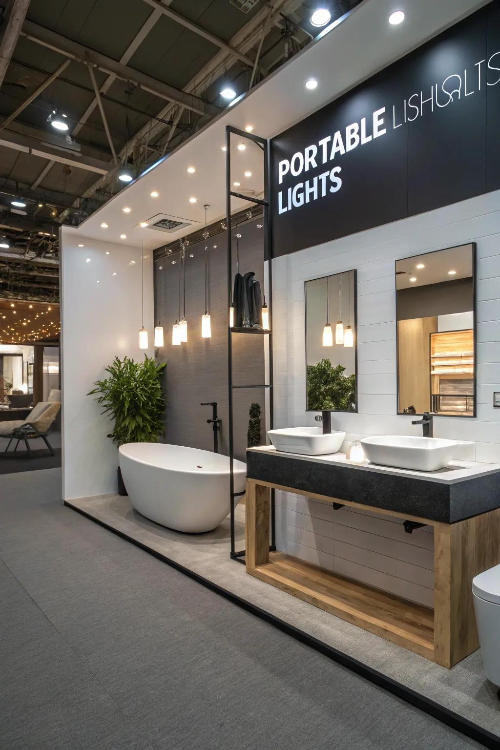 Portable lights provide adaptability in illuminating your shower.