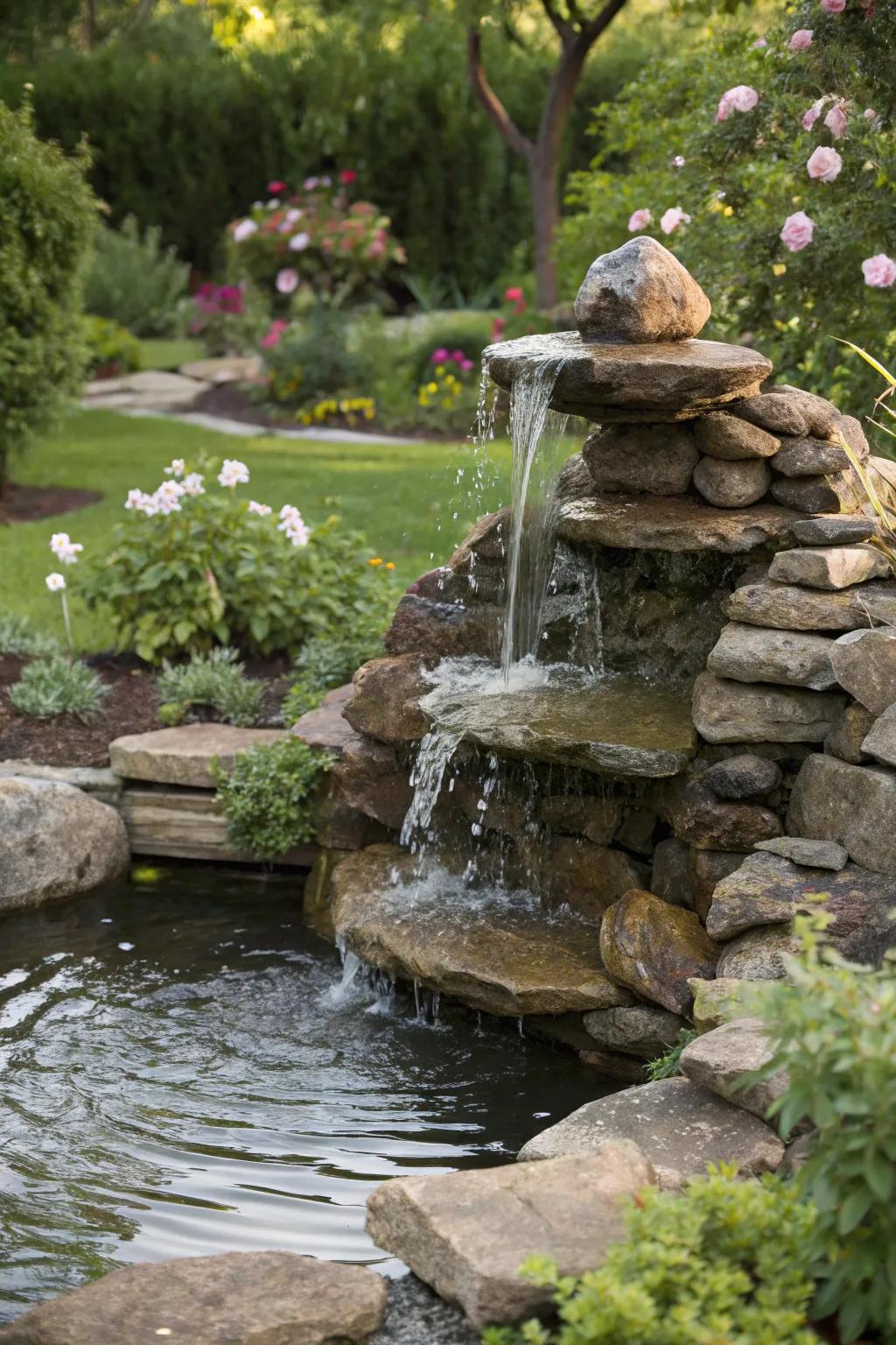 Rock fountains deliver a dynamic centerpiece for any garden.