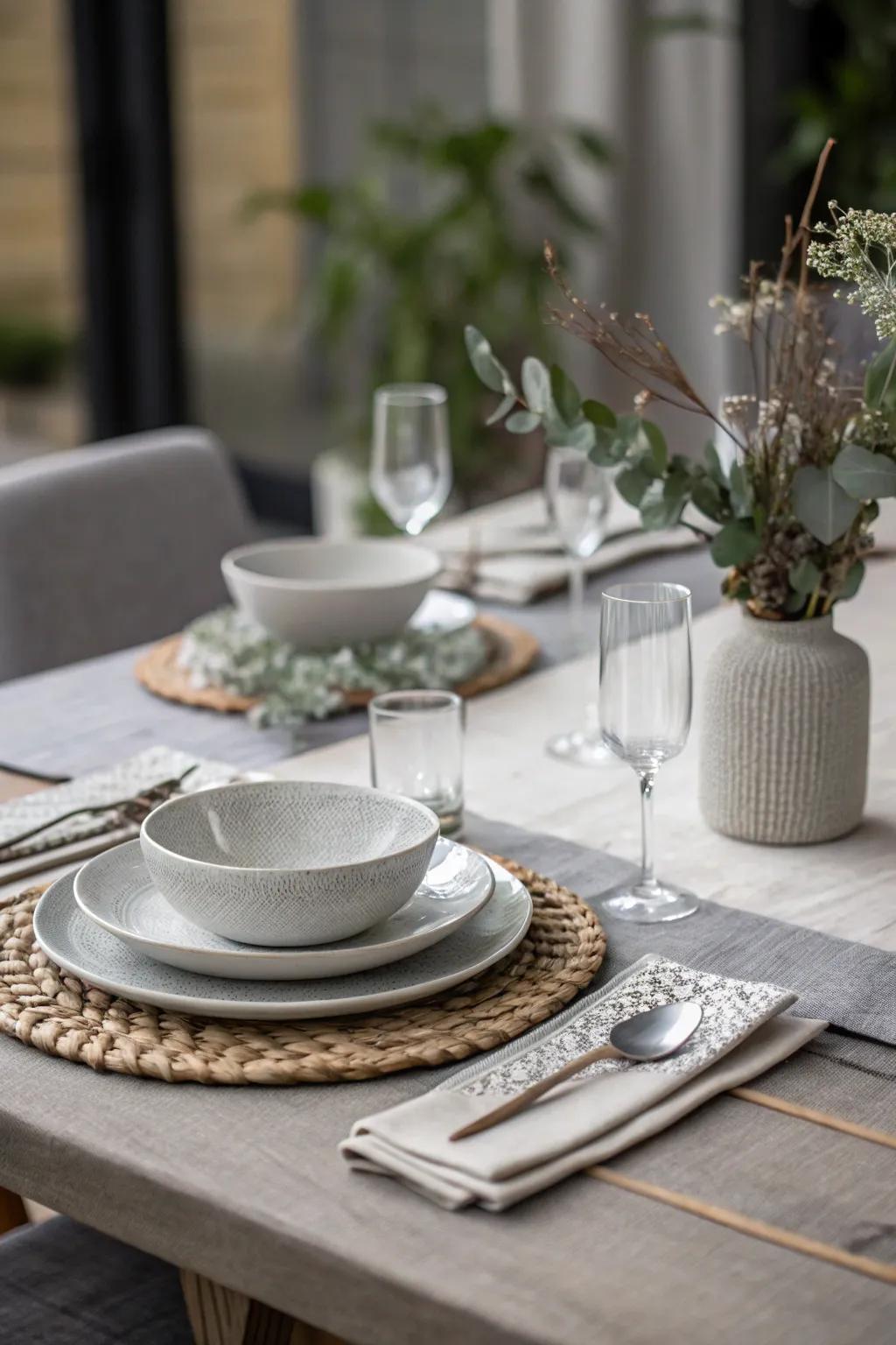 A monochromatic theme exudes subtle sophistication.