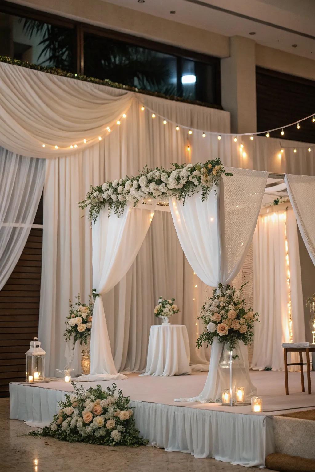 Soft textiles and drapes add elegance and sophistication to wedding decor.