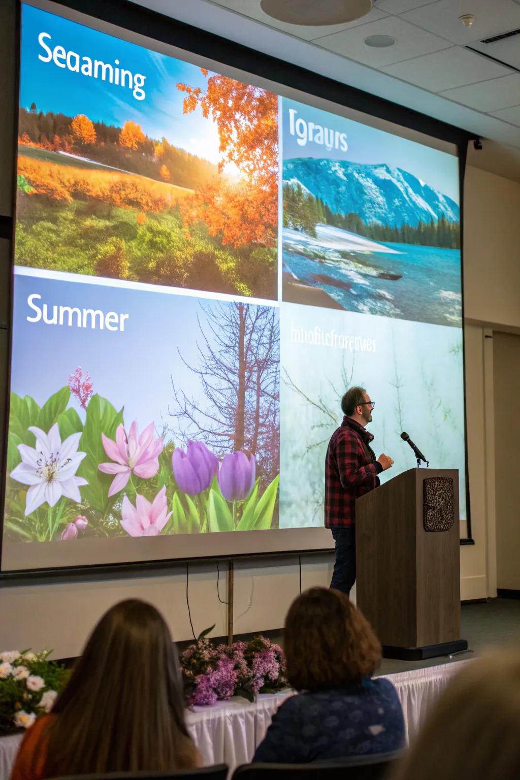 Slides displaying seasonal themes for timely connections.