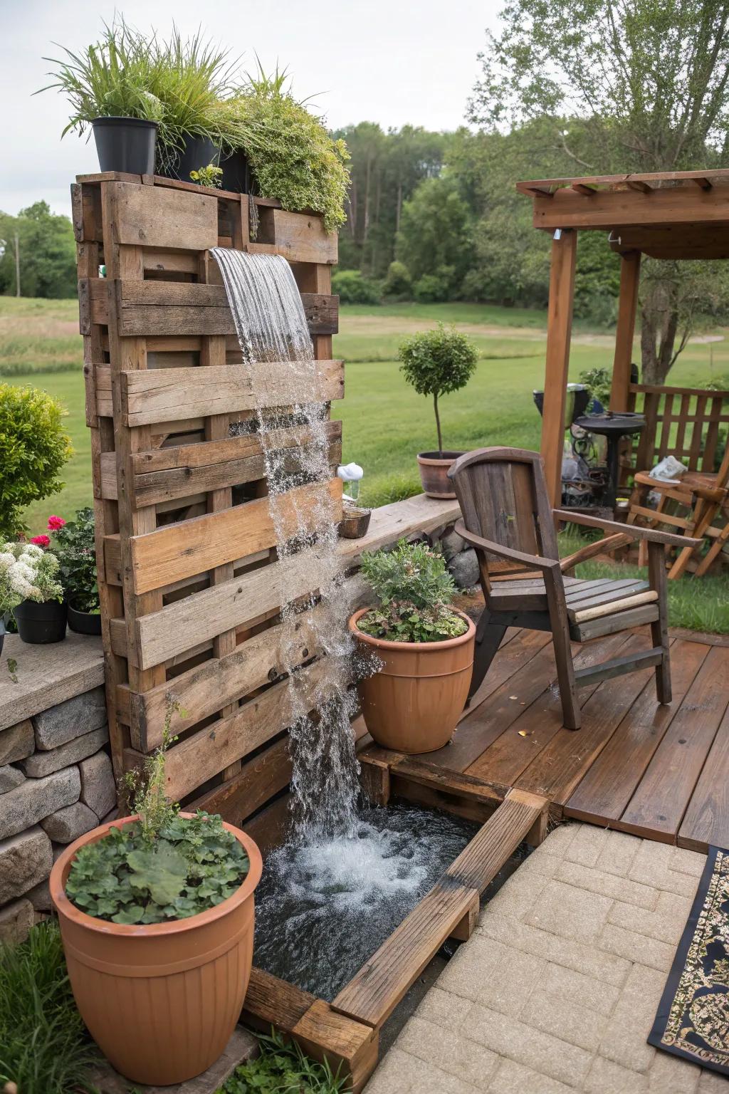 A platform waterfall appends rustic charm and ingenuity.