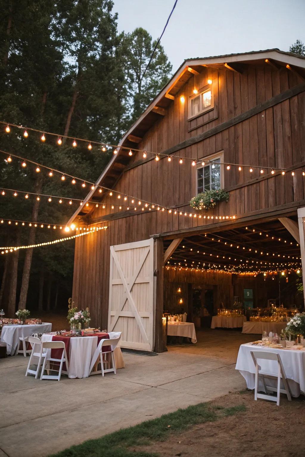 A charming rural occasion setting in a barn.
