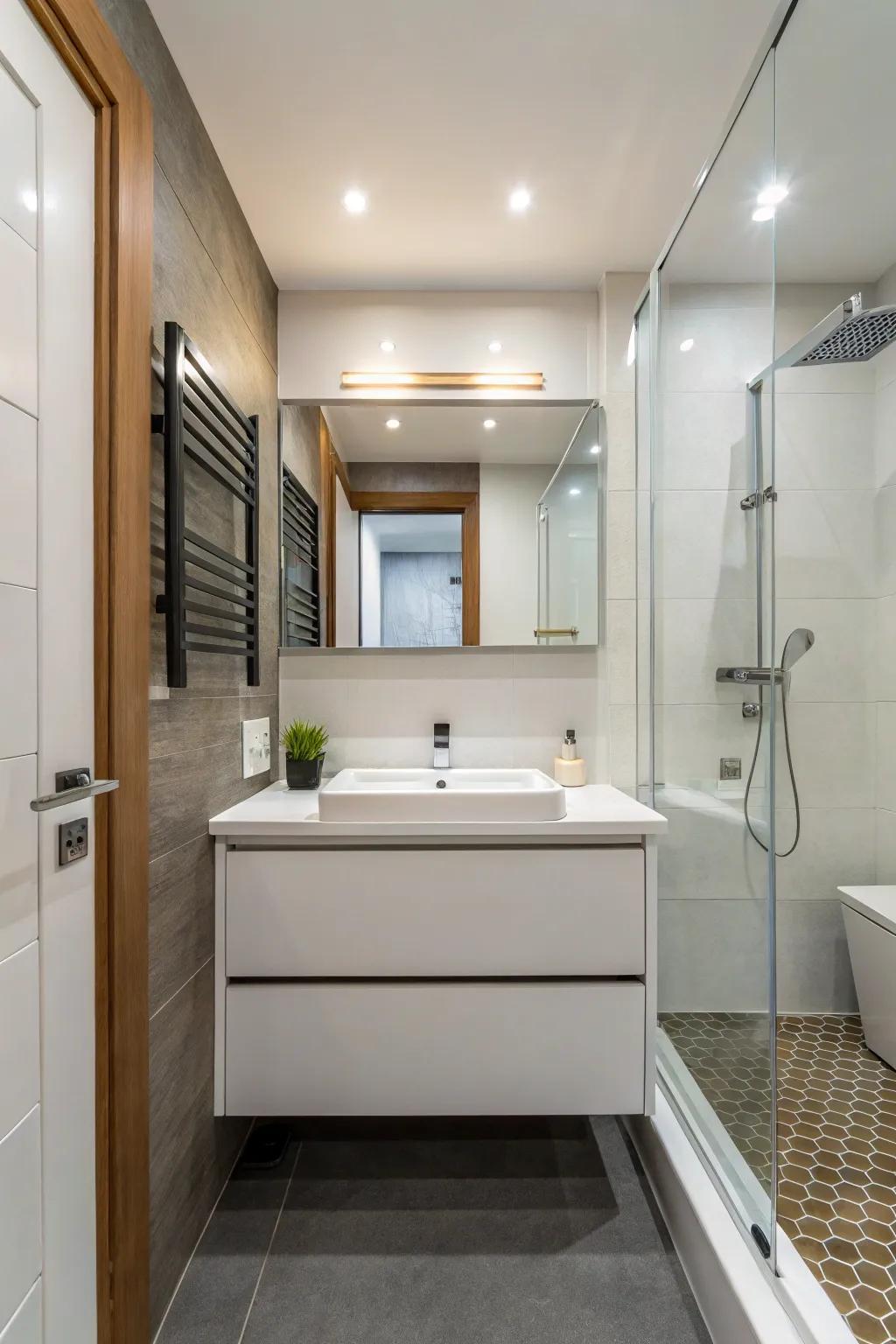 Floating vanities enable bathrooms to feel spacious and ventilated.
