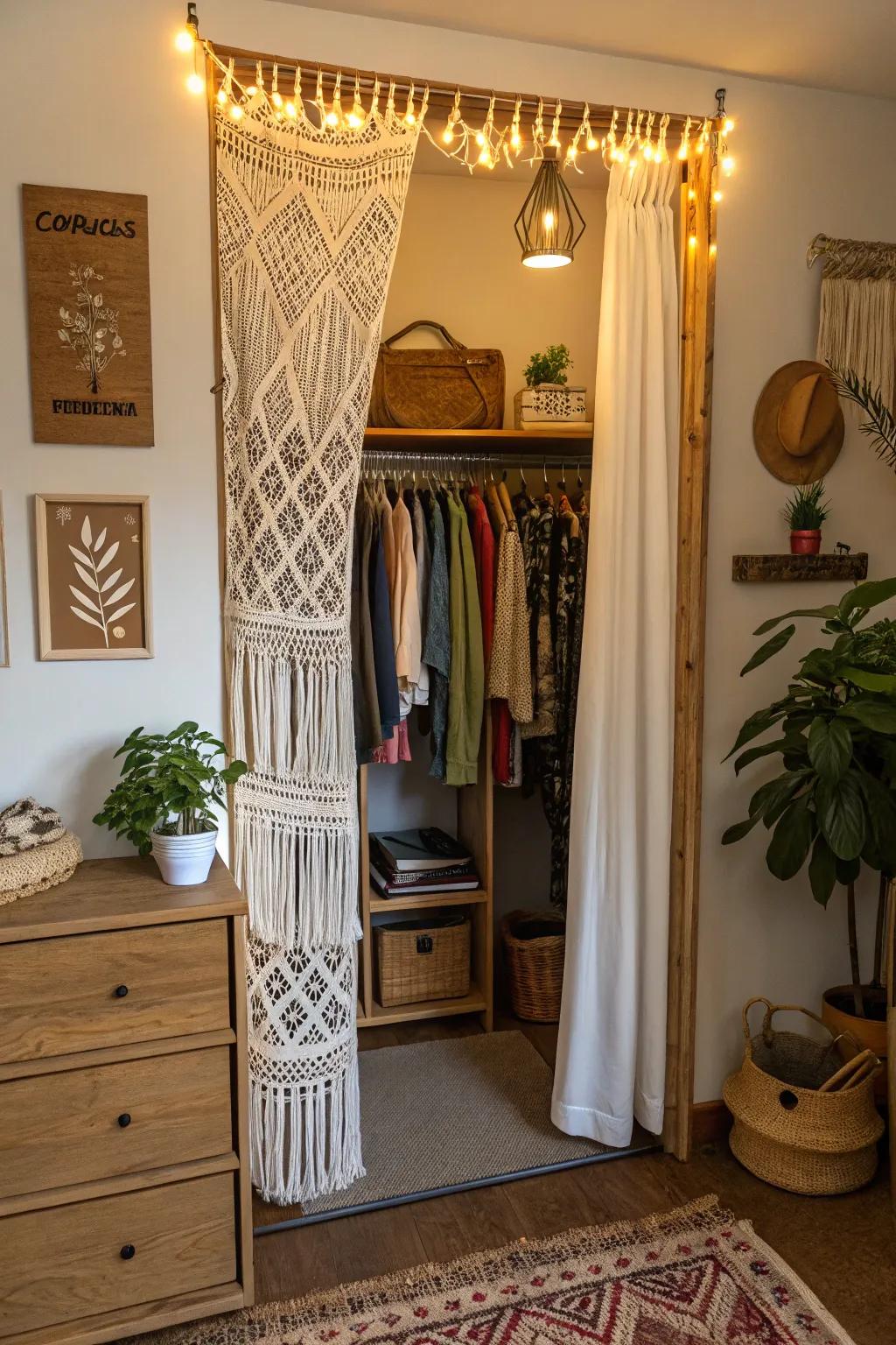 Macrame curtains give a handcrafted, boho aesthetic.
