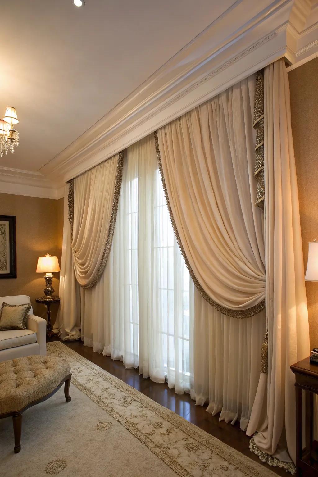 Tall drapes enhance room height.