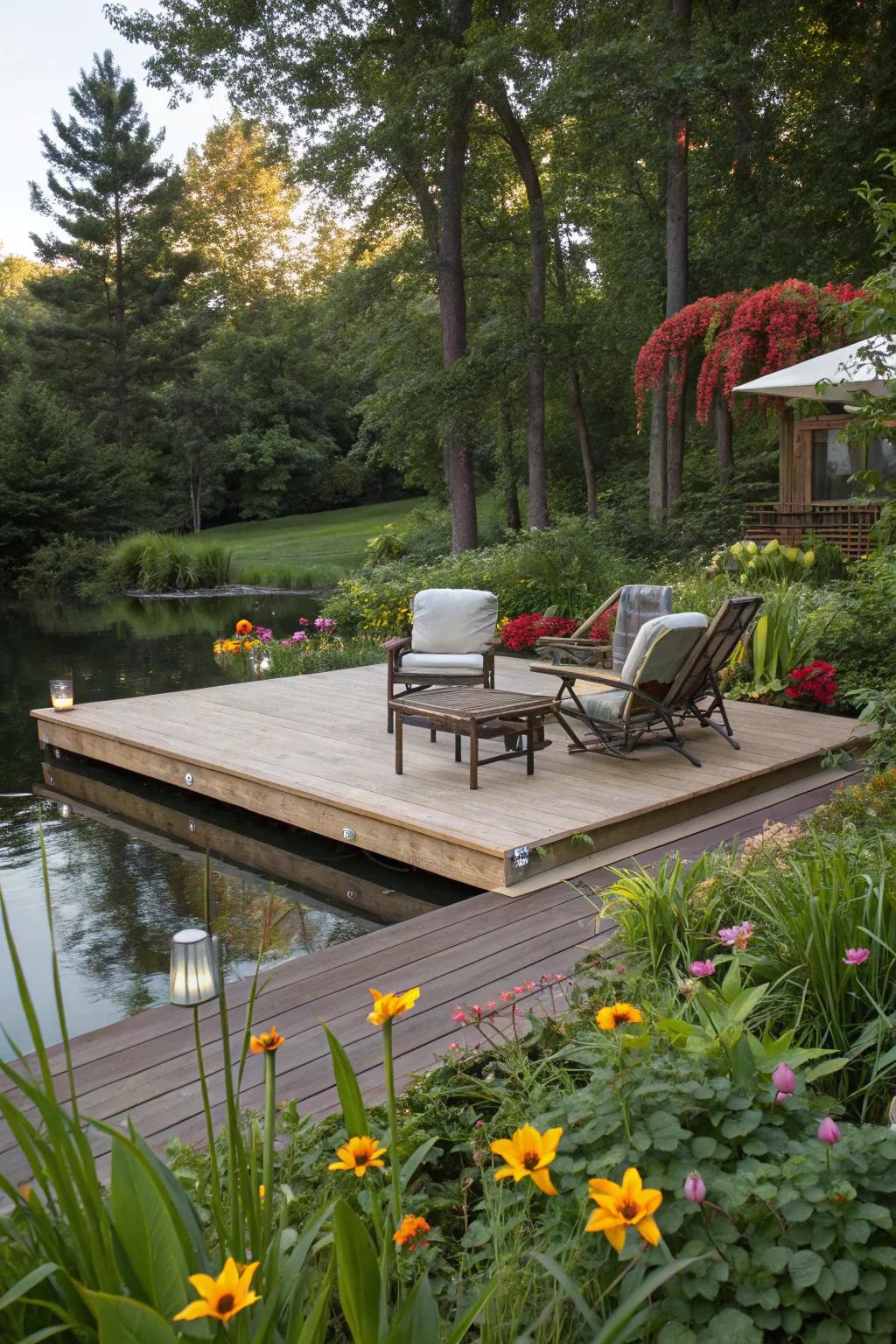 A floating deck extension creating additional space.