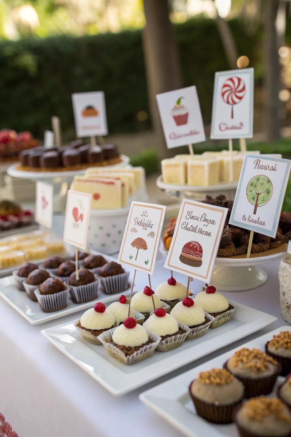Custom dessert designations that introduce a tailored and cohesive nuance.