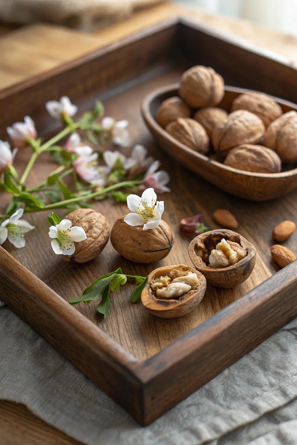 Walnut shells are amenable to being transmuted into distinctive petite planters.