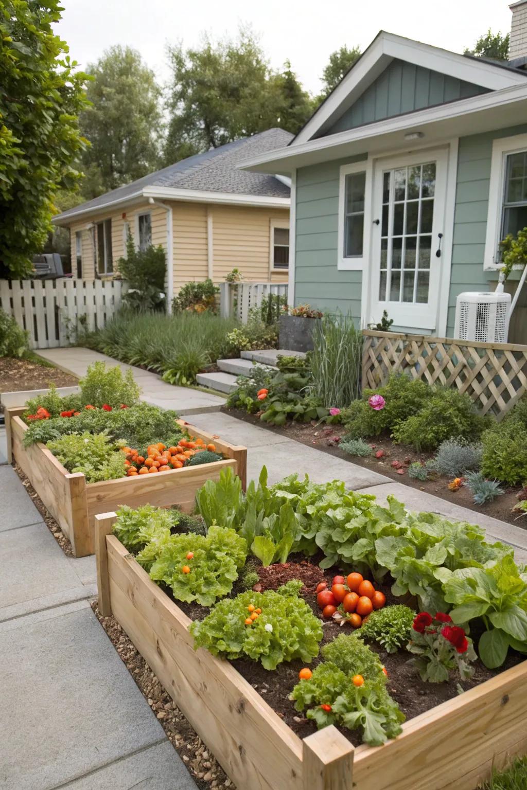 Raised beds add structure and make gardening easier.