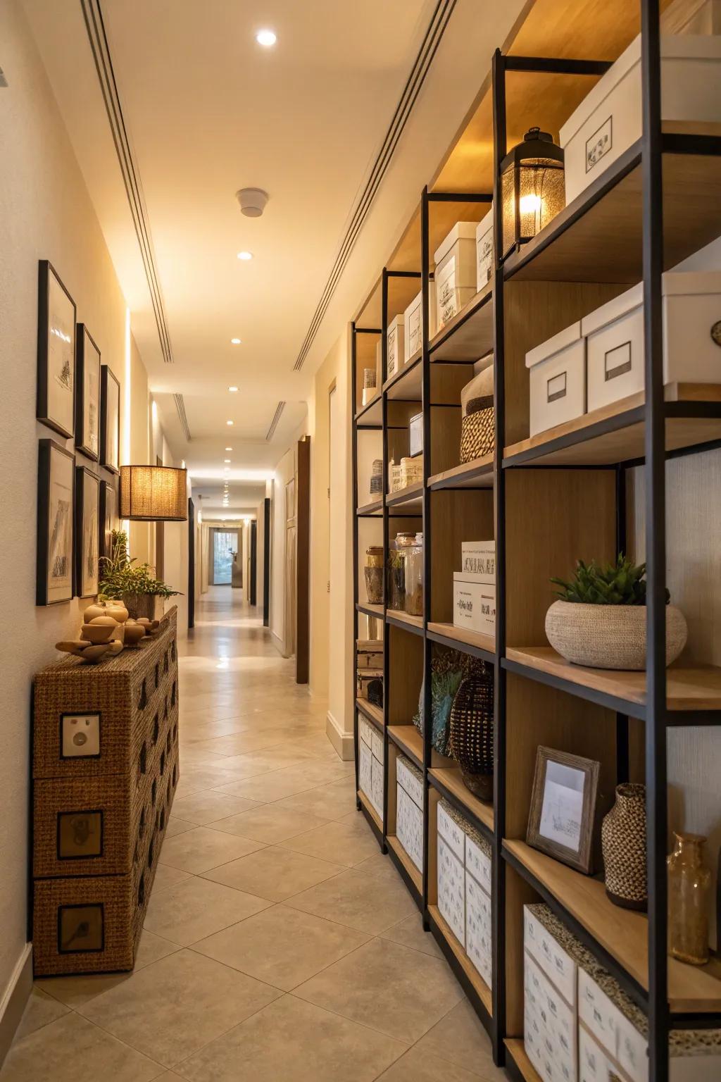 The efficient utilization of perpendicular space allows your hallway to remain organized and capacious.