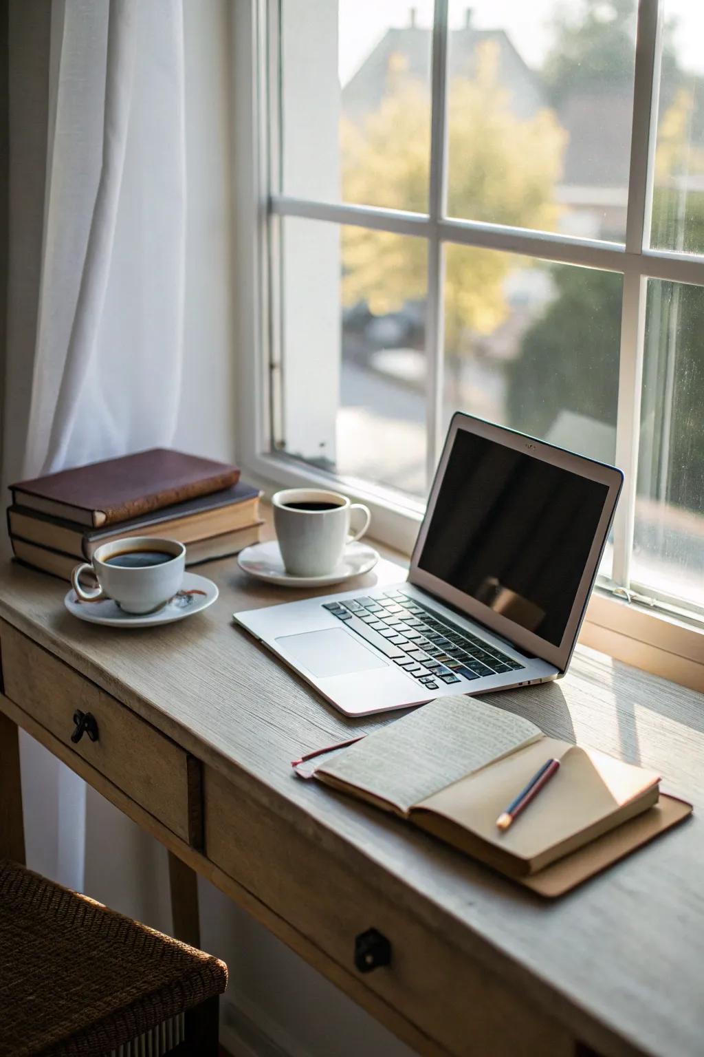 An office desk positioned to take full advantage of natural light.