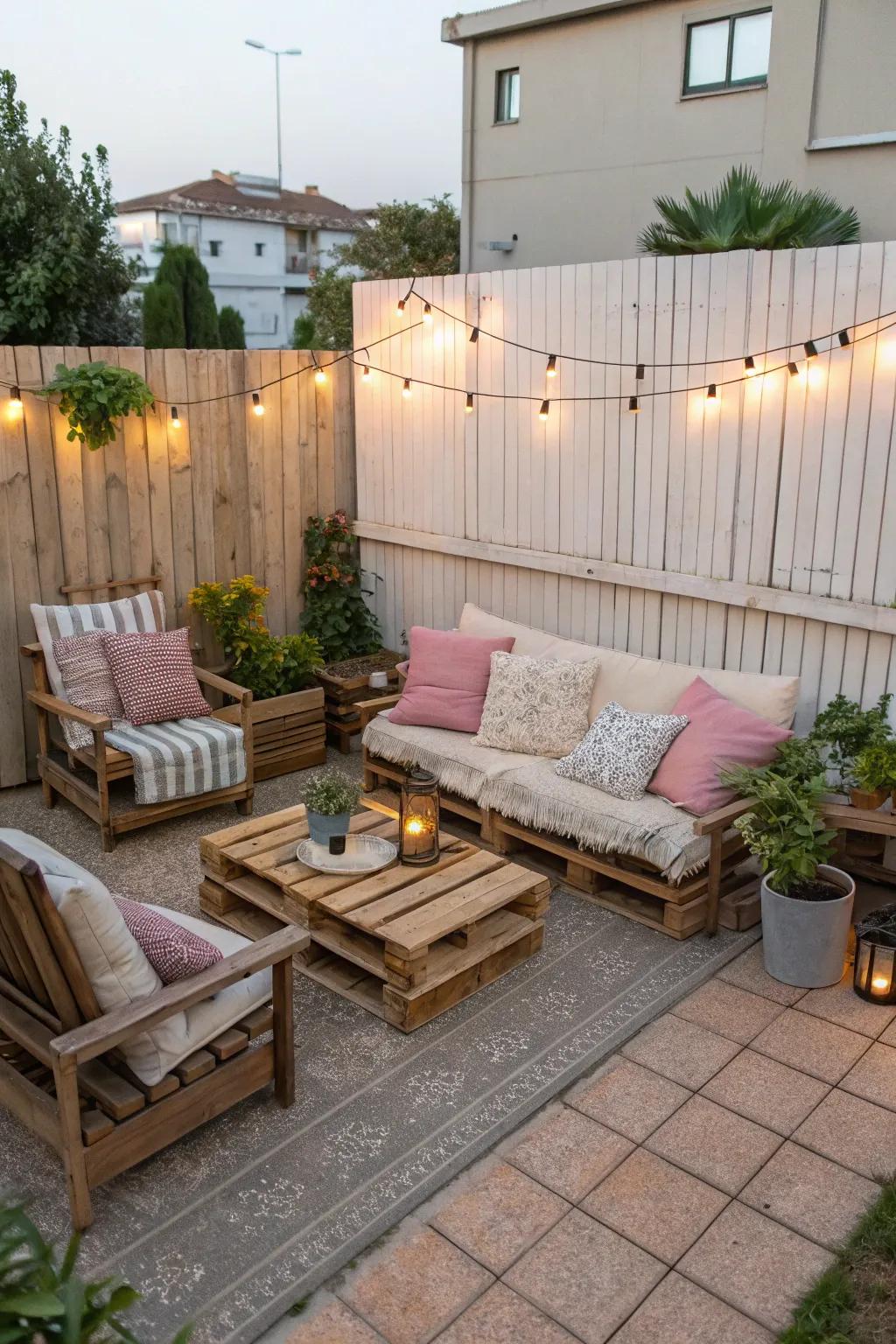 DIY pallet furniture provides a rustic and personalized accent.