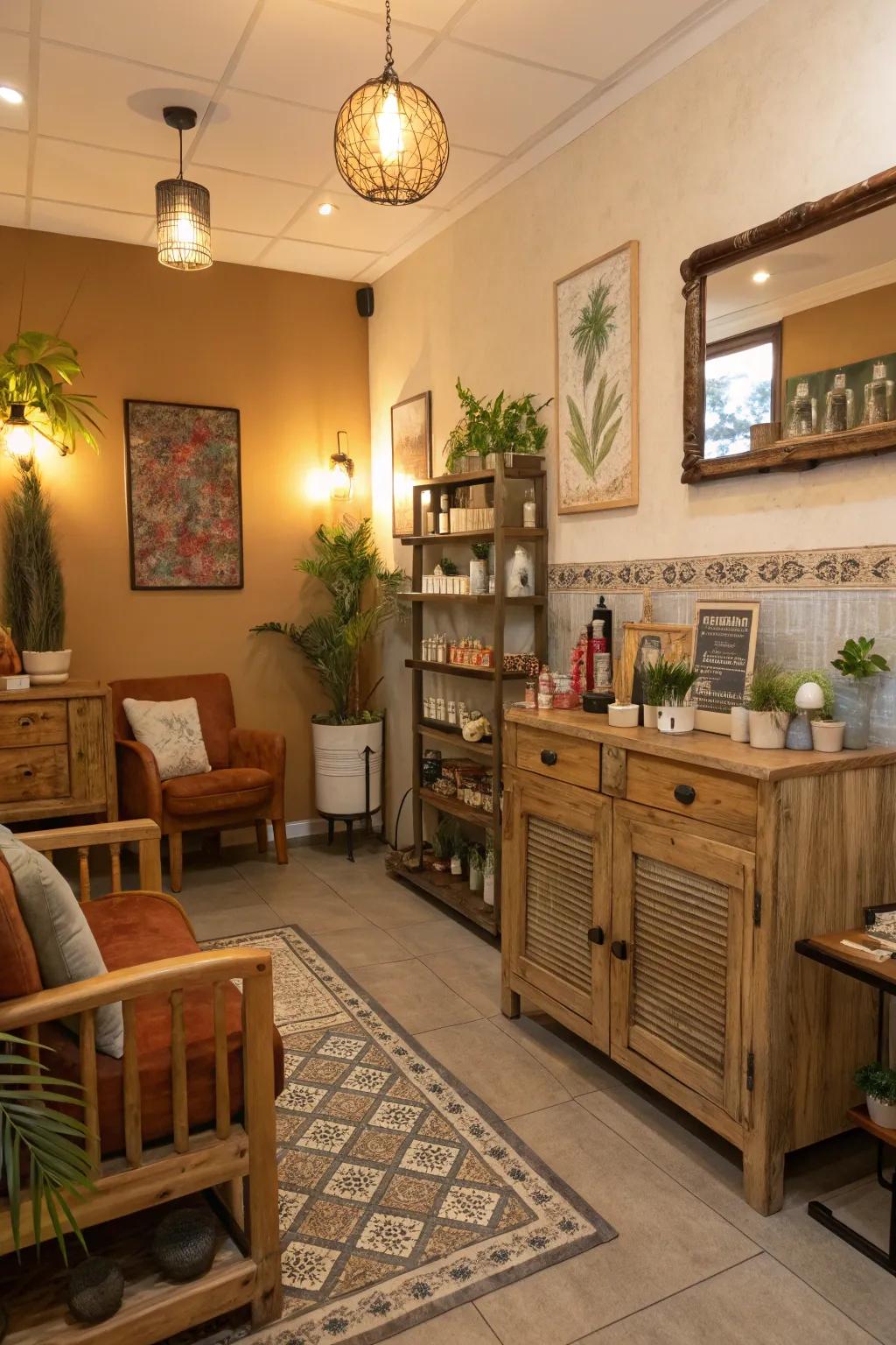 Artisanal decor injecting distinctiveness to the salon.