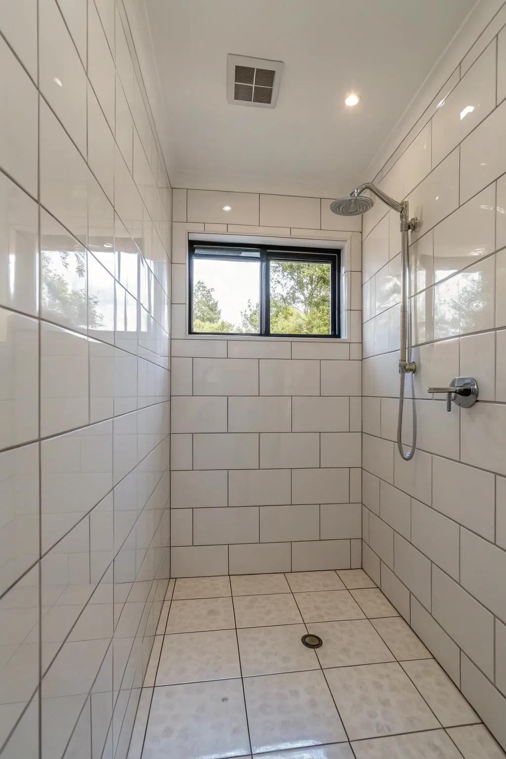 Large tiles streamline the appearance of small spaces.
