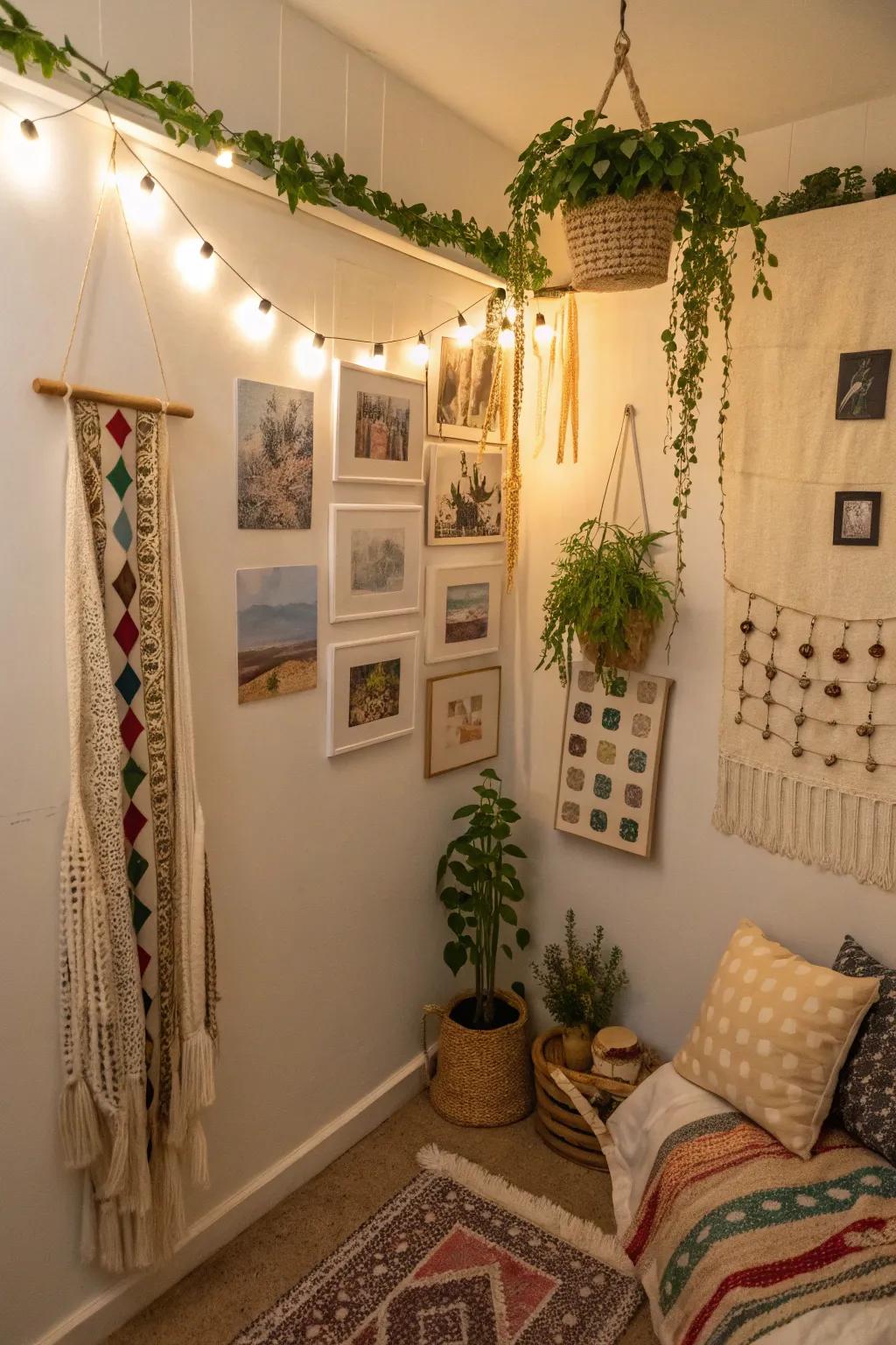 Decorations on the walls add size and style without taking up space in the room.
