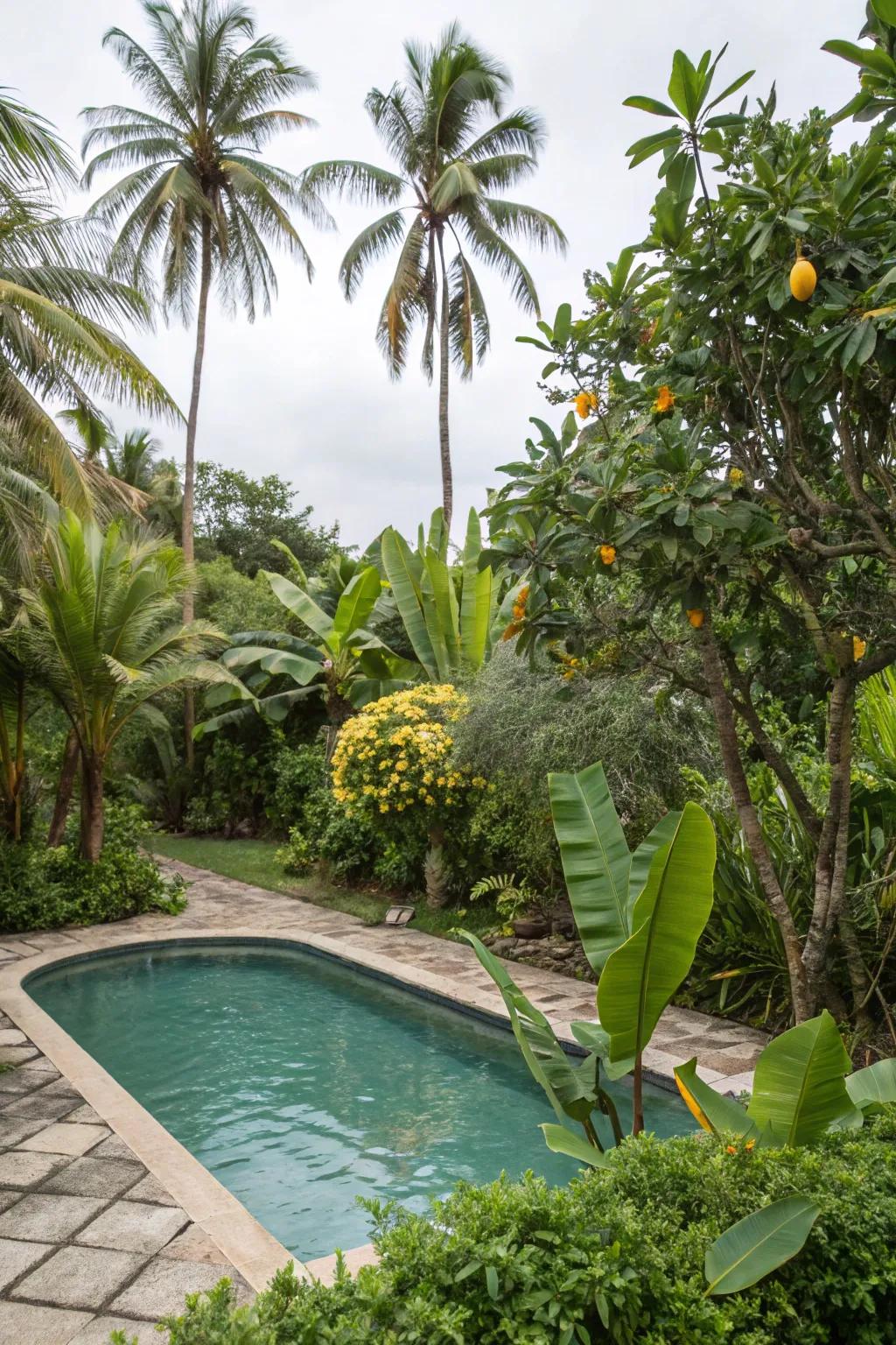 Unique fruit trees provide both beauty and a delicious bounty by your pool.