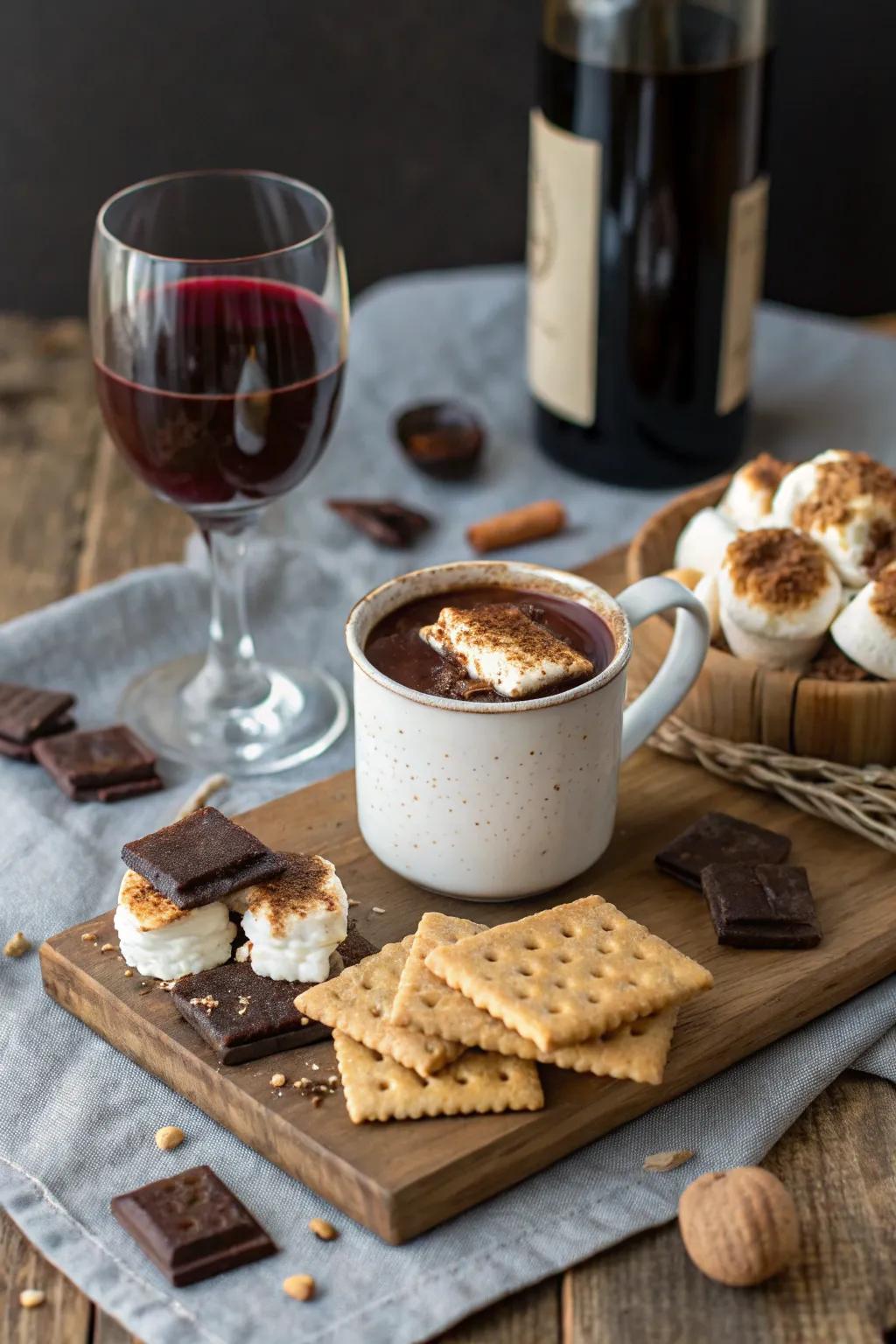 Drink selections can elevate the s'mores experience with complementary flavors.