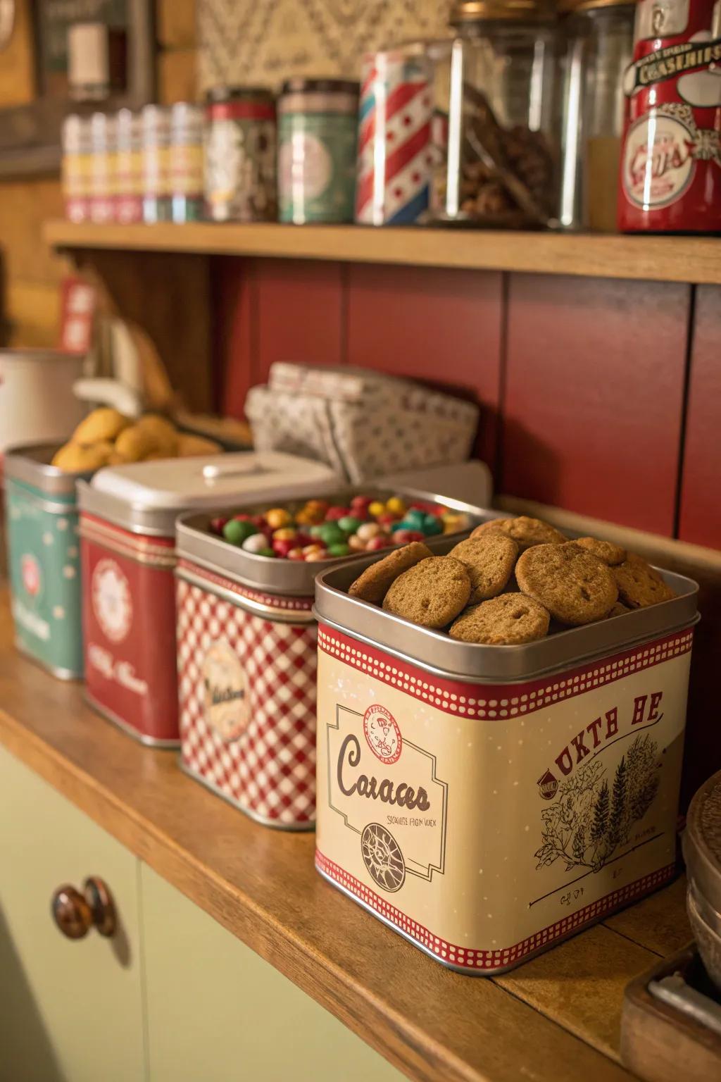 Upcycled tins offer a nostalgic and functional snack storing option.
