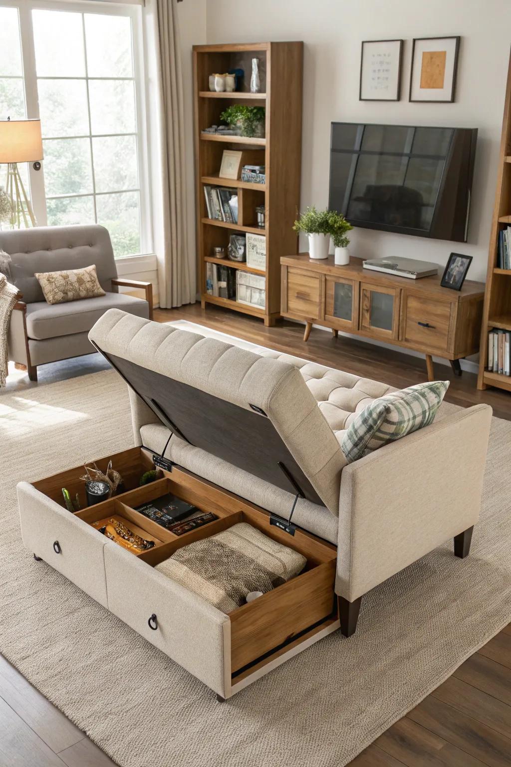 Space-saving furniture optimizes area without sacrificing style.