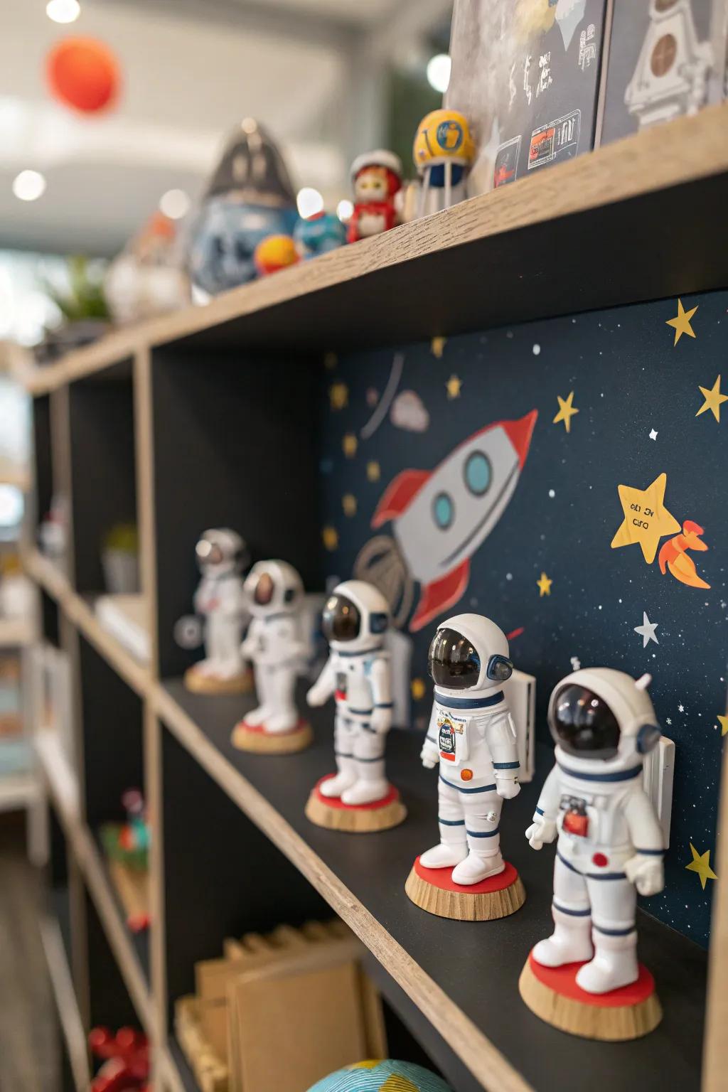 Small space explorer statues which add a fun element to your space-themed design.