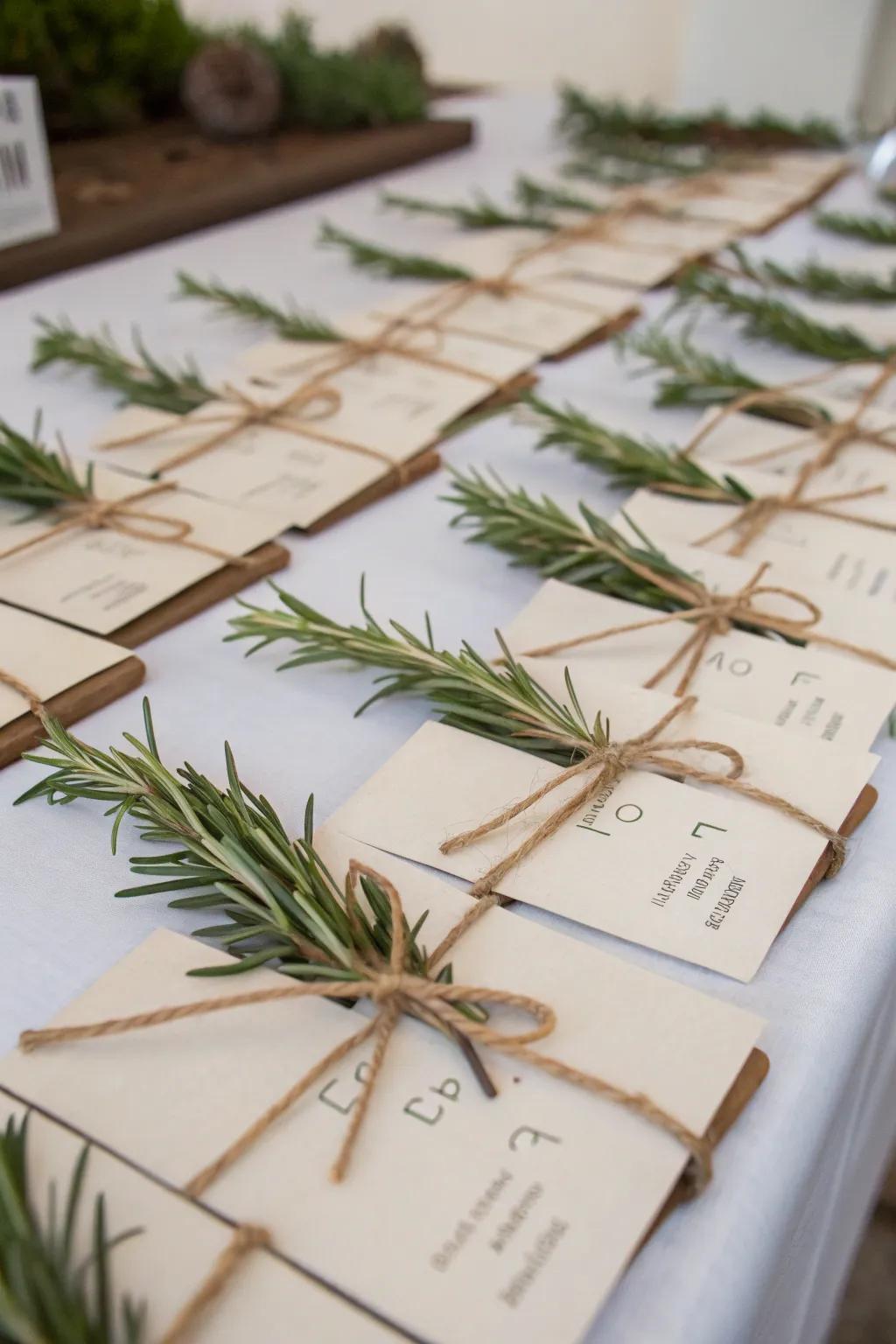 Herb place markers incorporate a fragrant and personal touch to the table.
