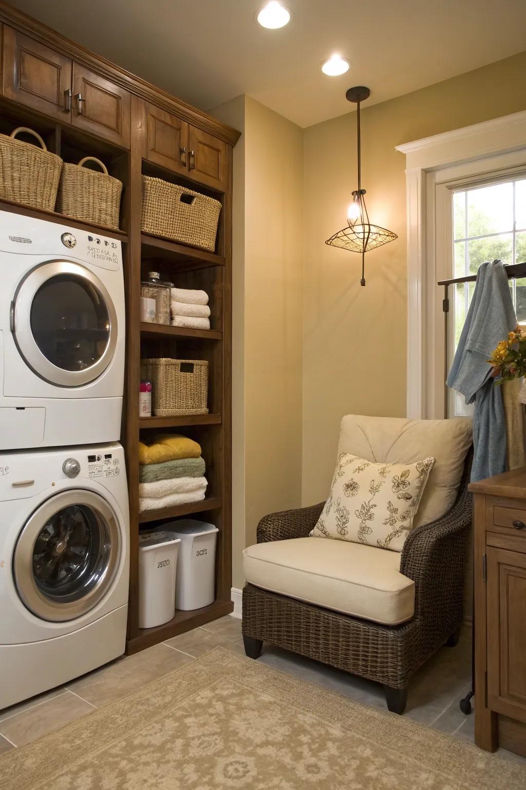 A cozy corner makes your washing space more welcoming and comfortable.