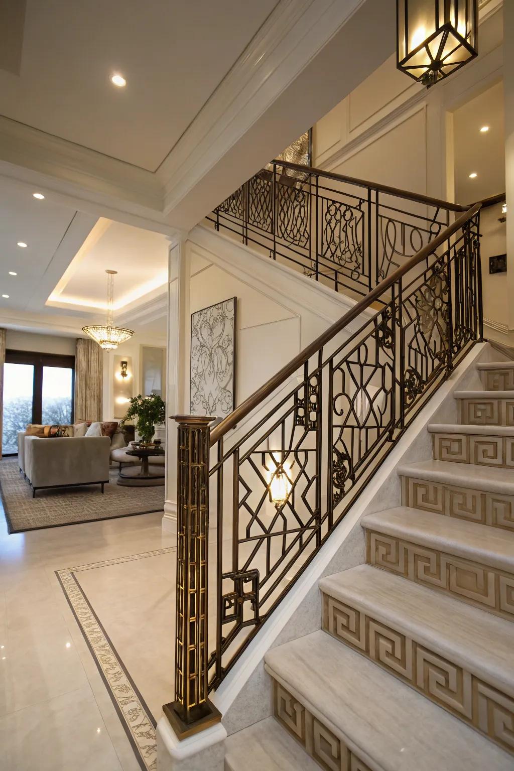 Art Deco railings infuse vintage glamour into the area.