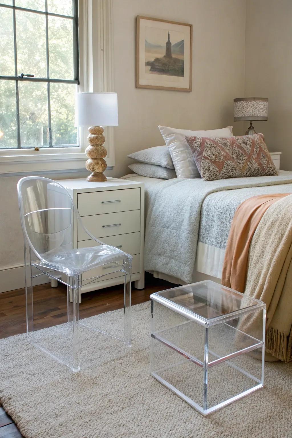 Transparent furnishings help maintain an open atmosphere.