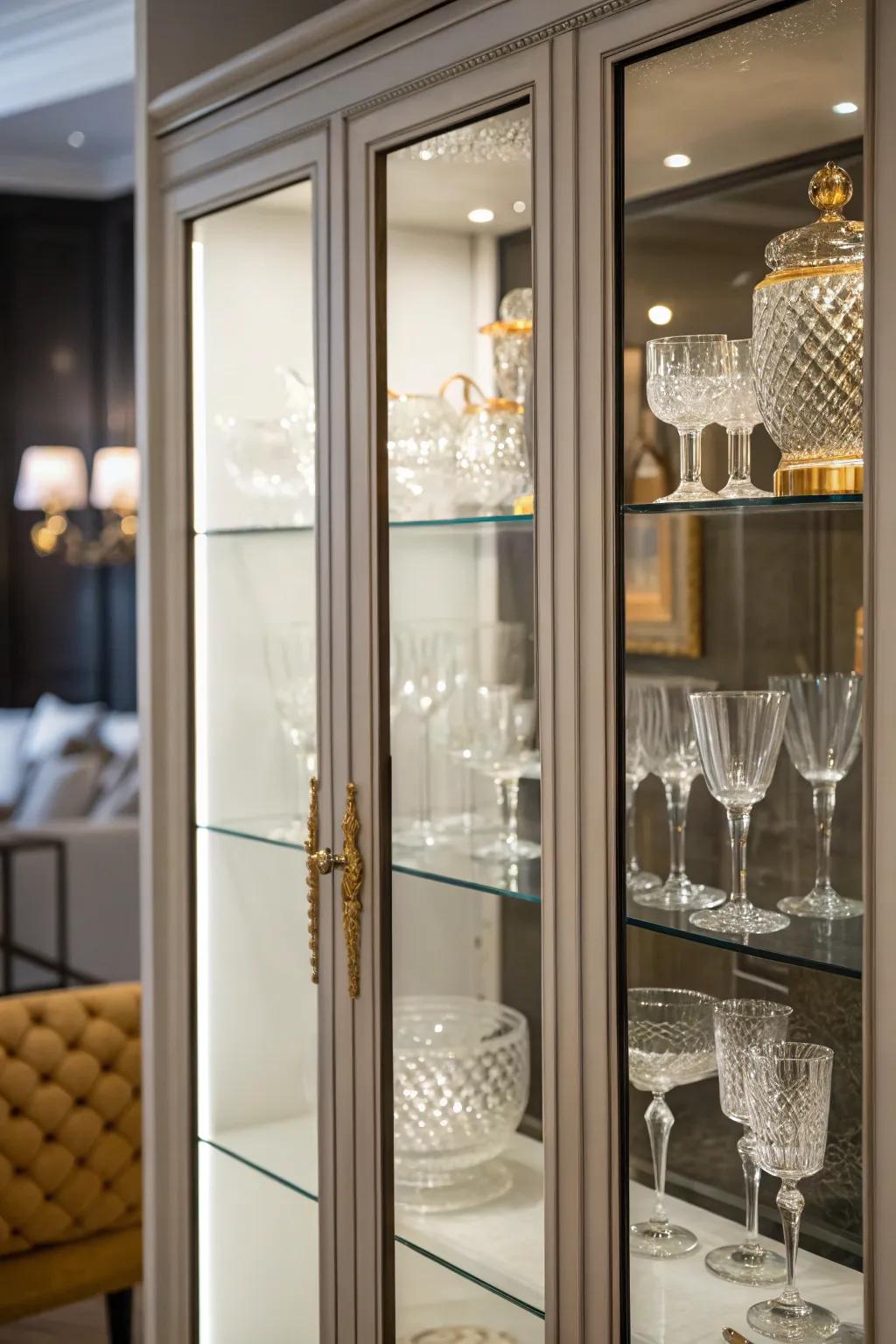 Glass cupboards featuring entrances fuse particle-resistant storage with stunning exhibitions.