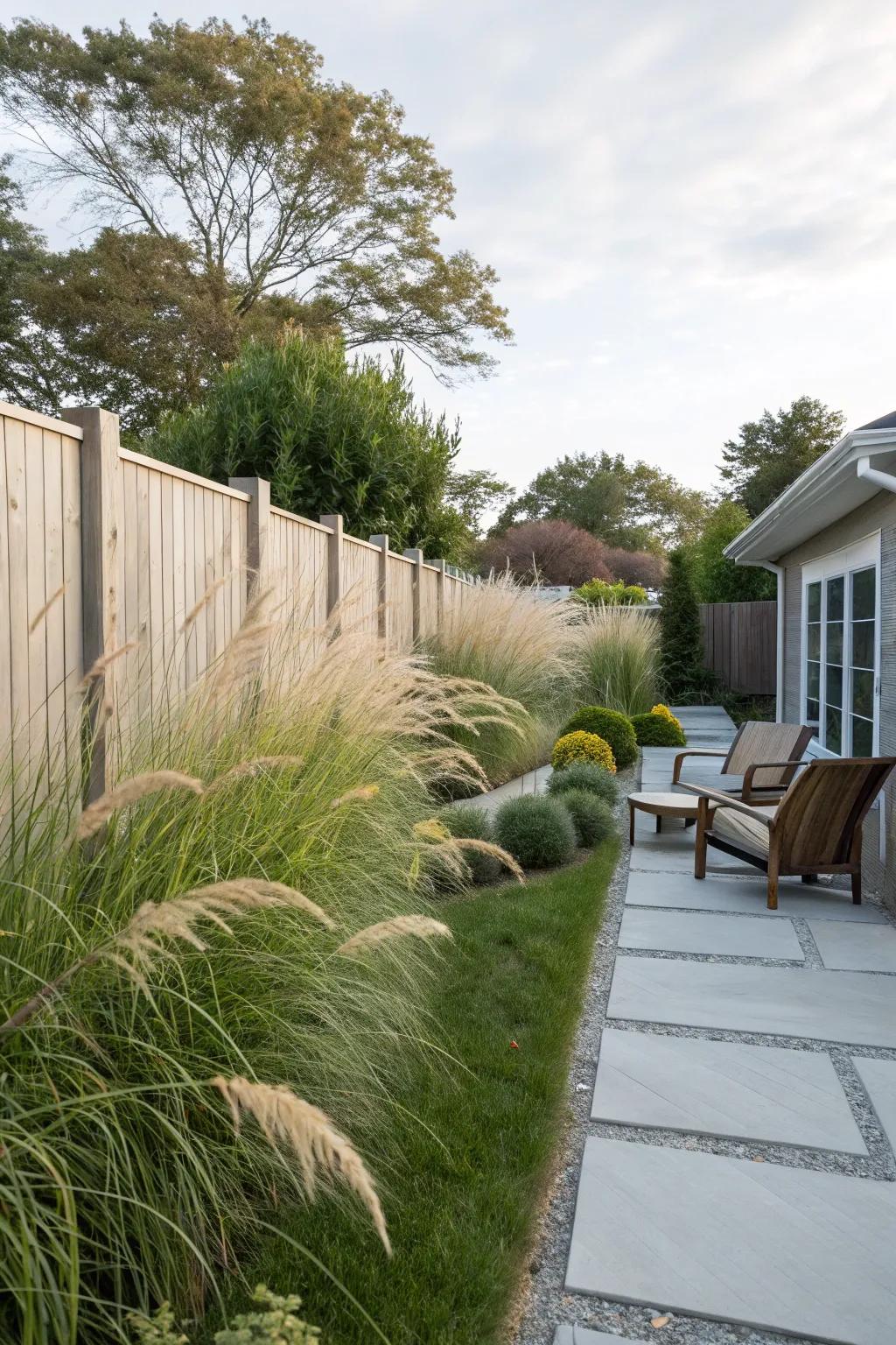 High ornamental grasses delivering a natural and elegant privacy solution.